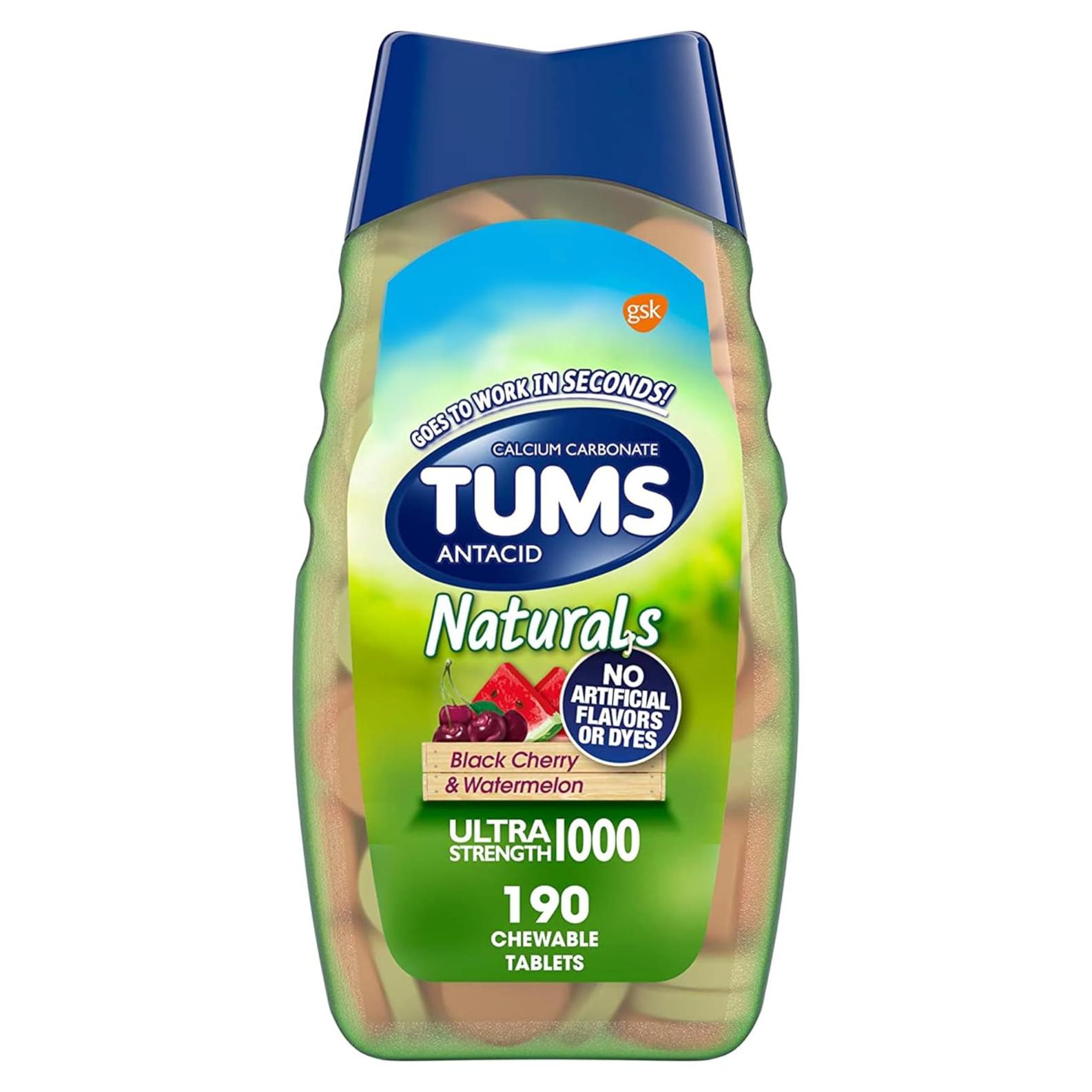 TUMS Naturals Antiacido Masticable Ultra Fuerte 190g Cereza y Sandía