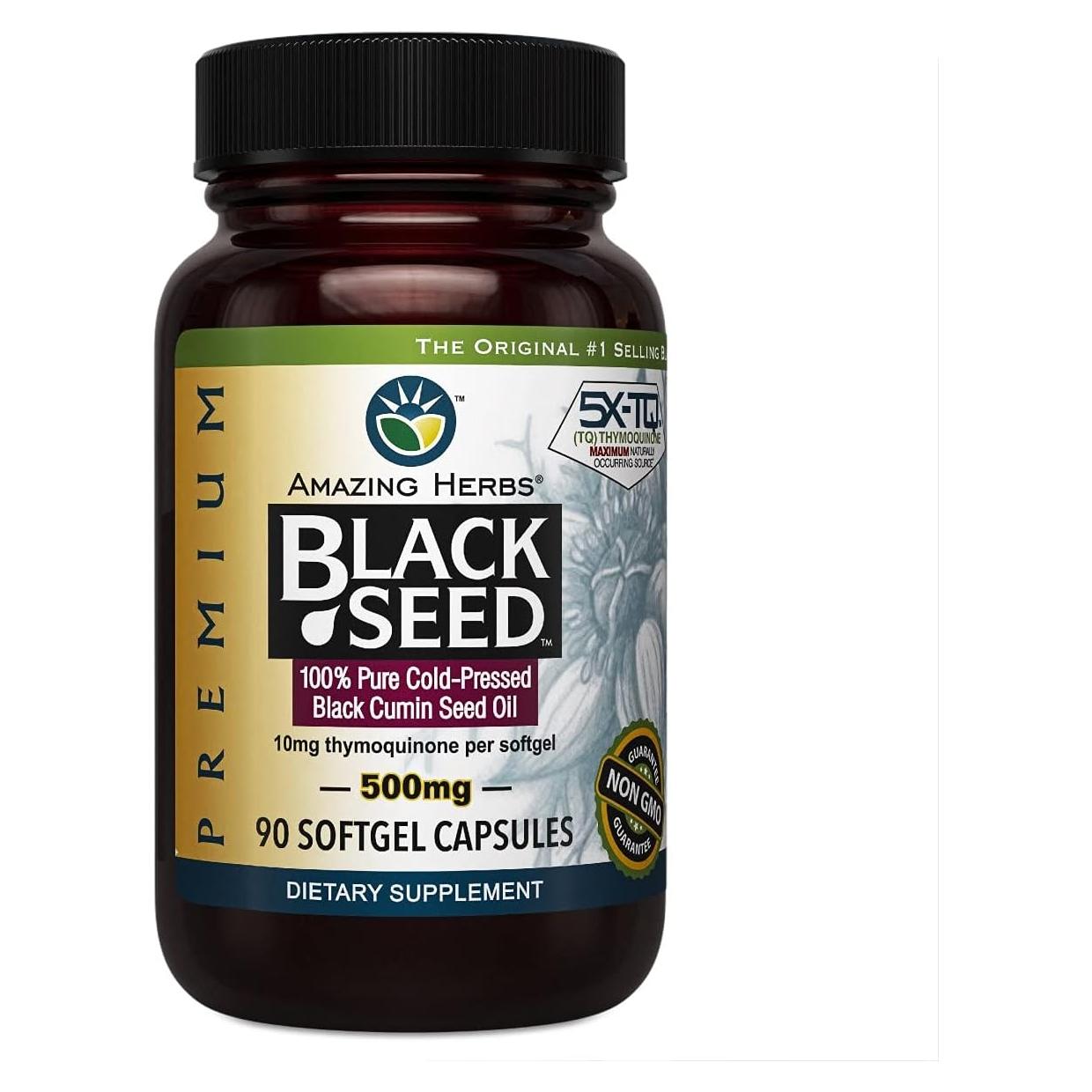 Cápsulas de Aceite de Semilla Negra Amazing Herbs 500mg - 90 Unidades