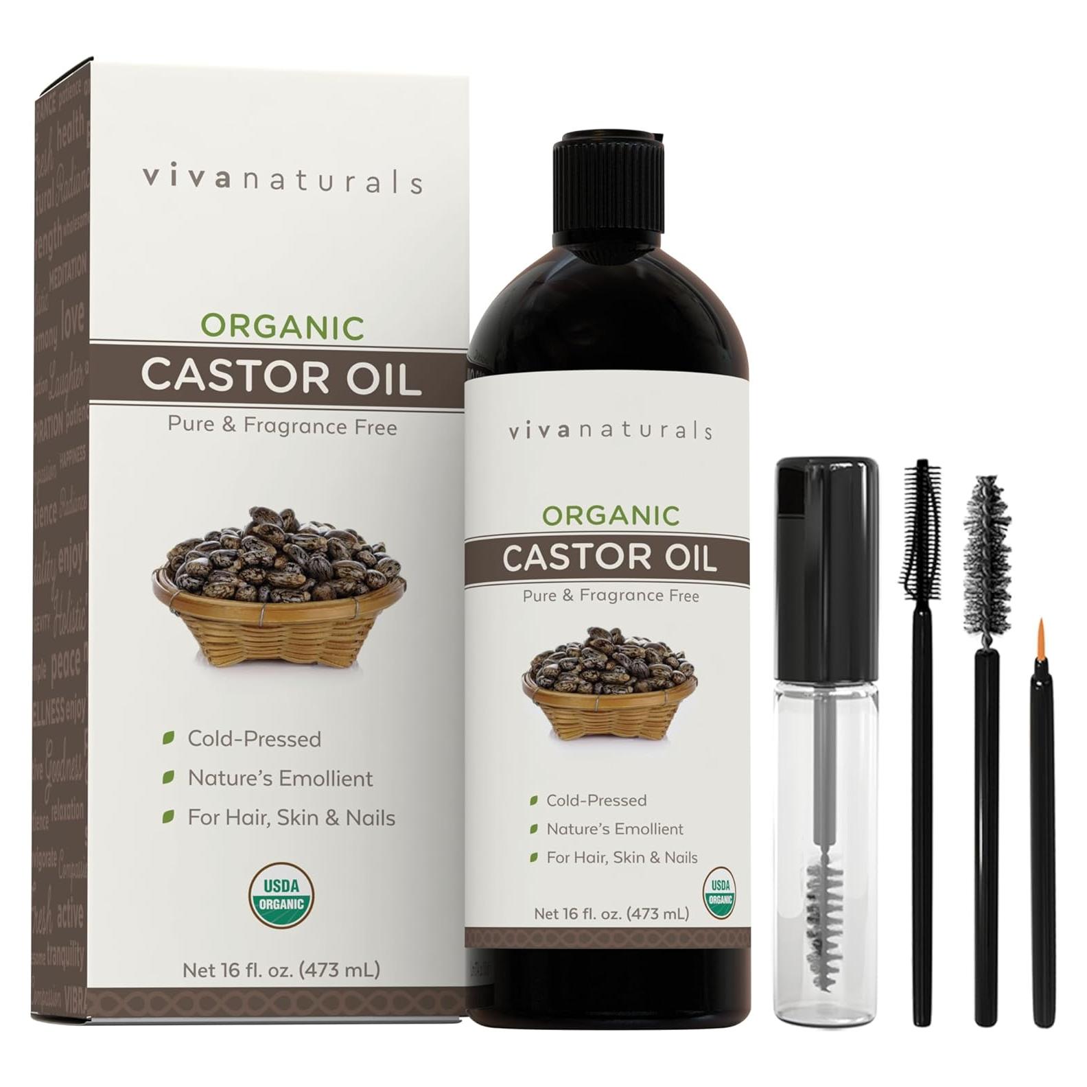 Aceite de Ricino Orgánico Viva Naturals 473 ml para Pestañas y Cejas