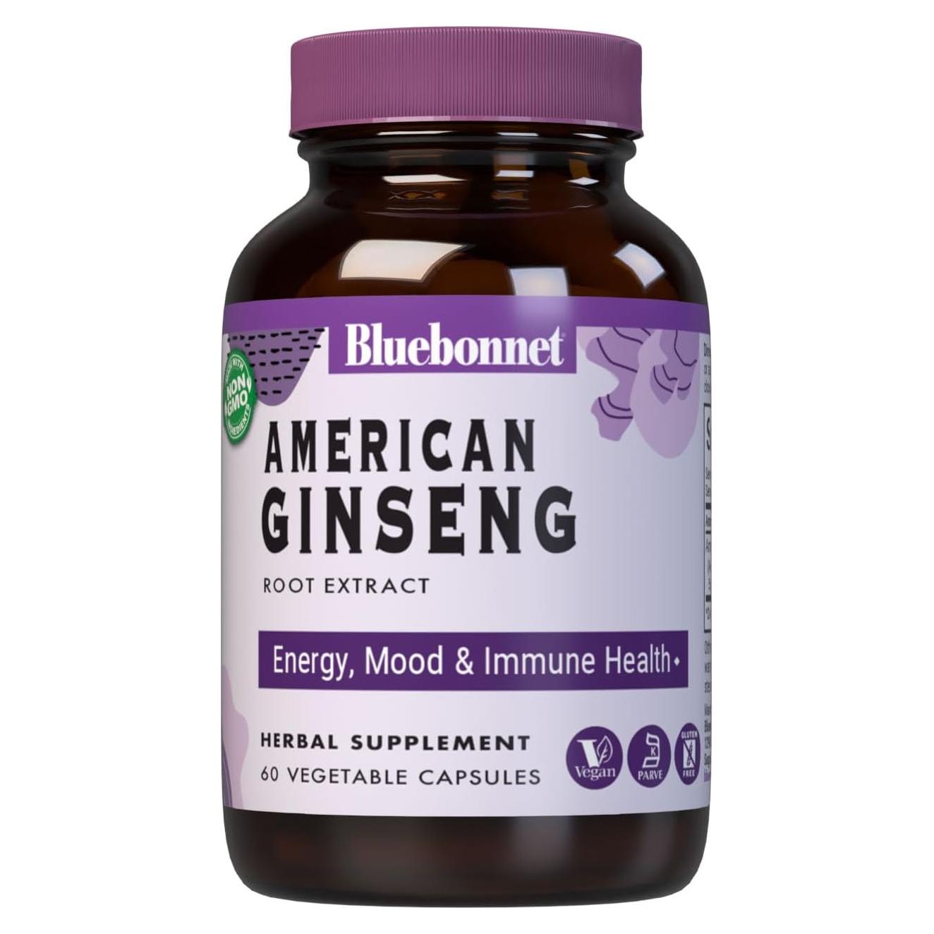Extracto de Raíz de Ginseng Americano BlueBonnet 400 mg - 60 Cápsulas
