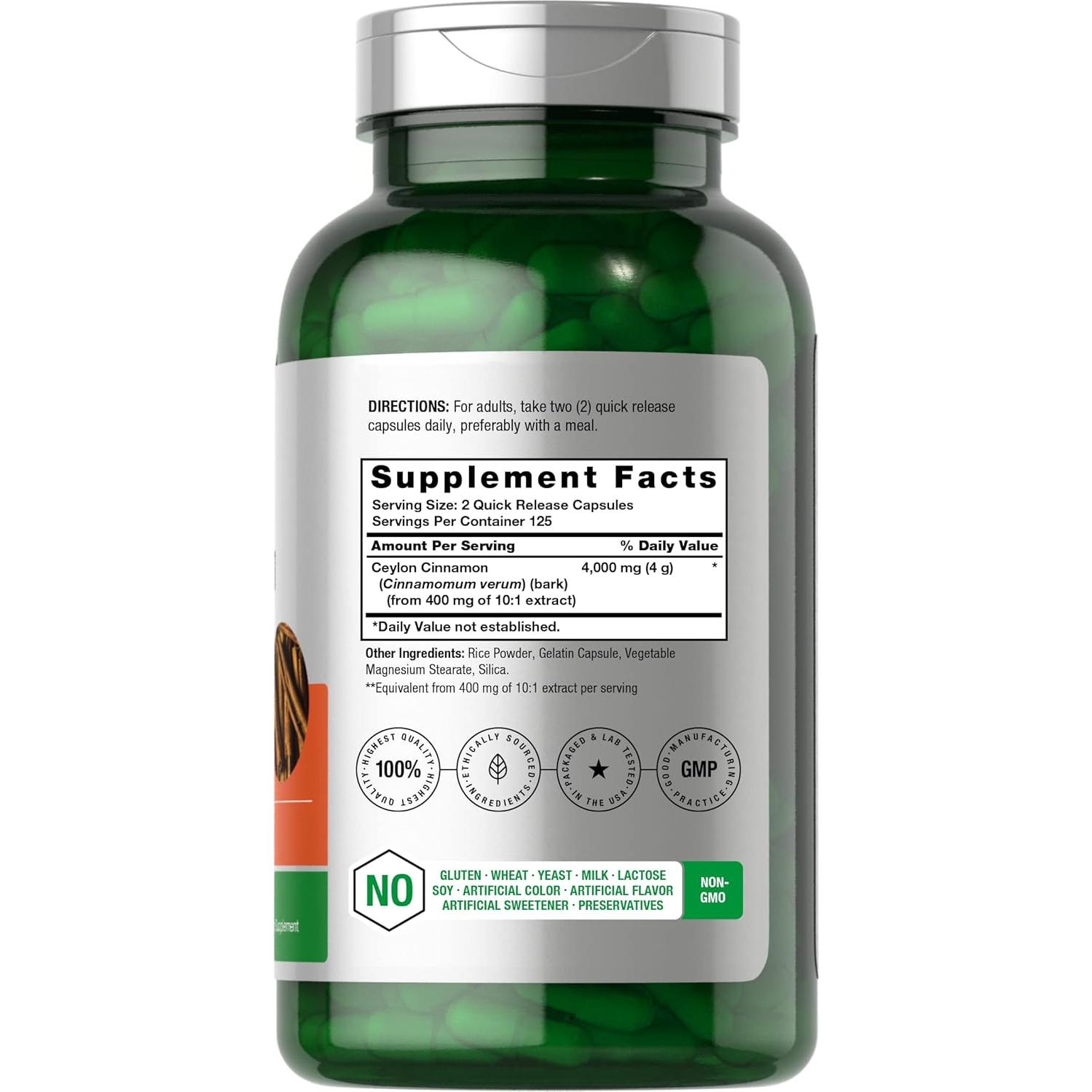 Cápsulas de Canela de Ceilán Horbaach 4000mg - 250 Unidades - Sin Gluten