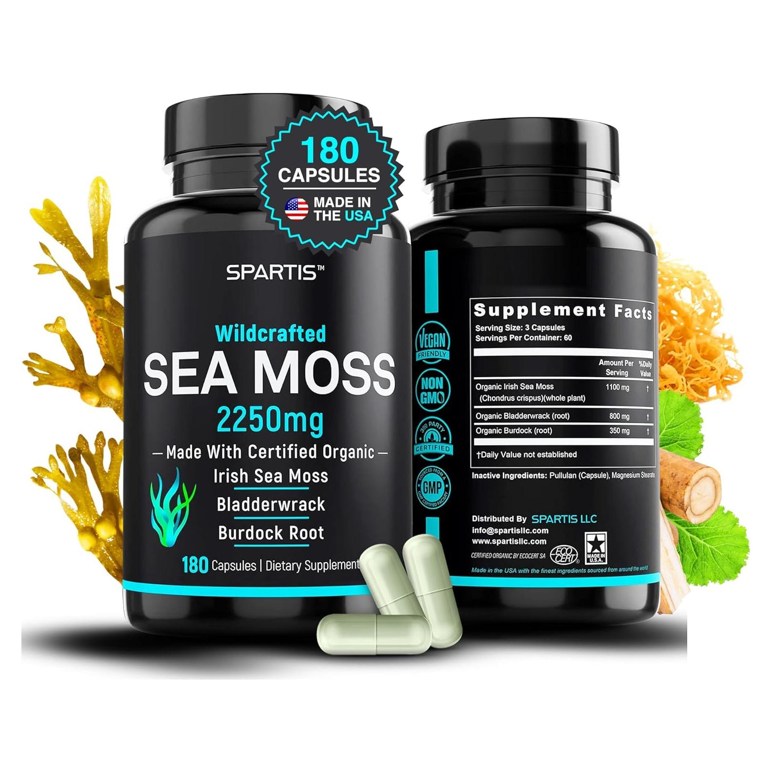 Cápsulas de Musgo Marino Orgánico 2250mg Spartis - 180 Unidades