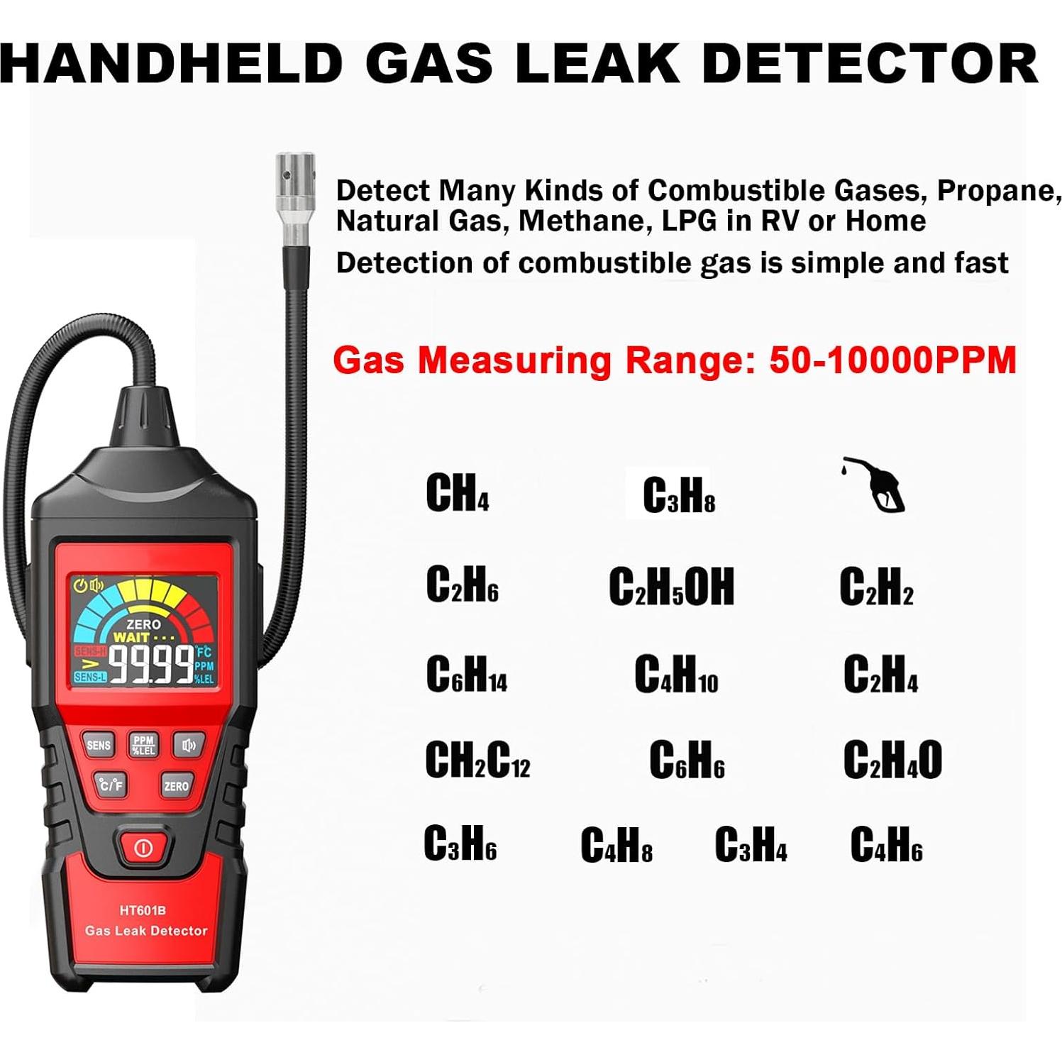 Detector de Fugas de Gas Portátil Intendvision HT601B 9999 PPM