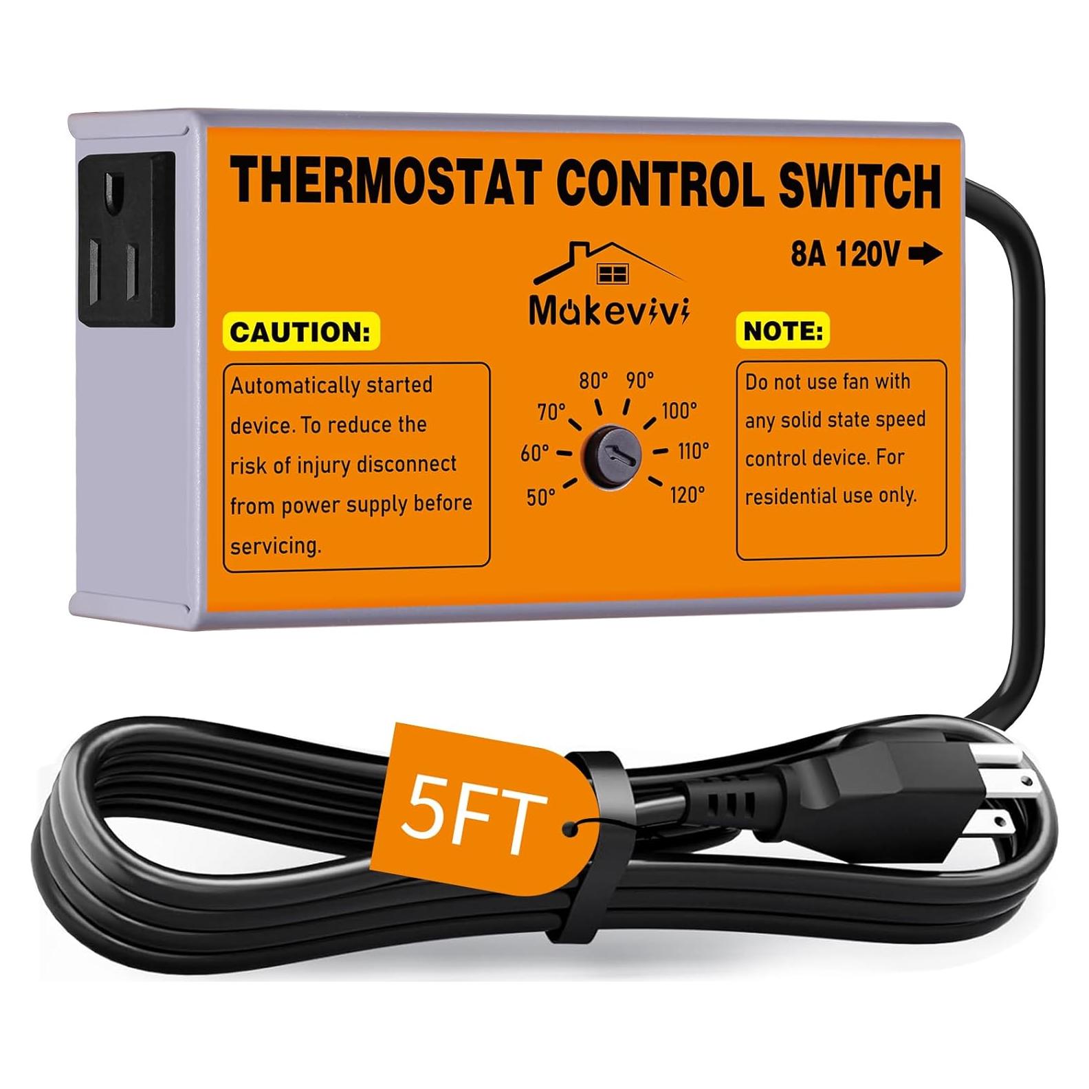 Termostato de Ventilador de Ático Makevivi 1600W Ajustable