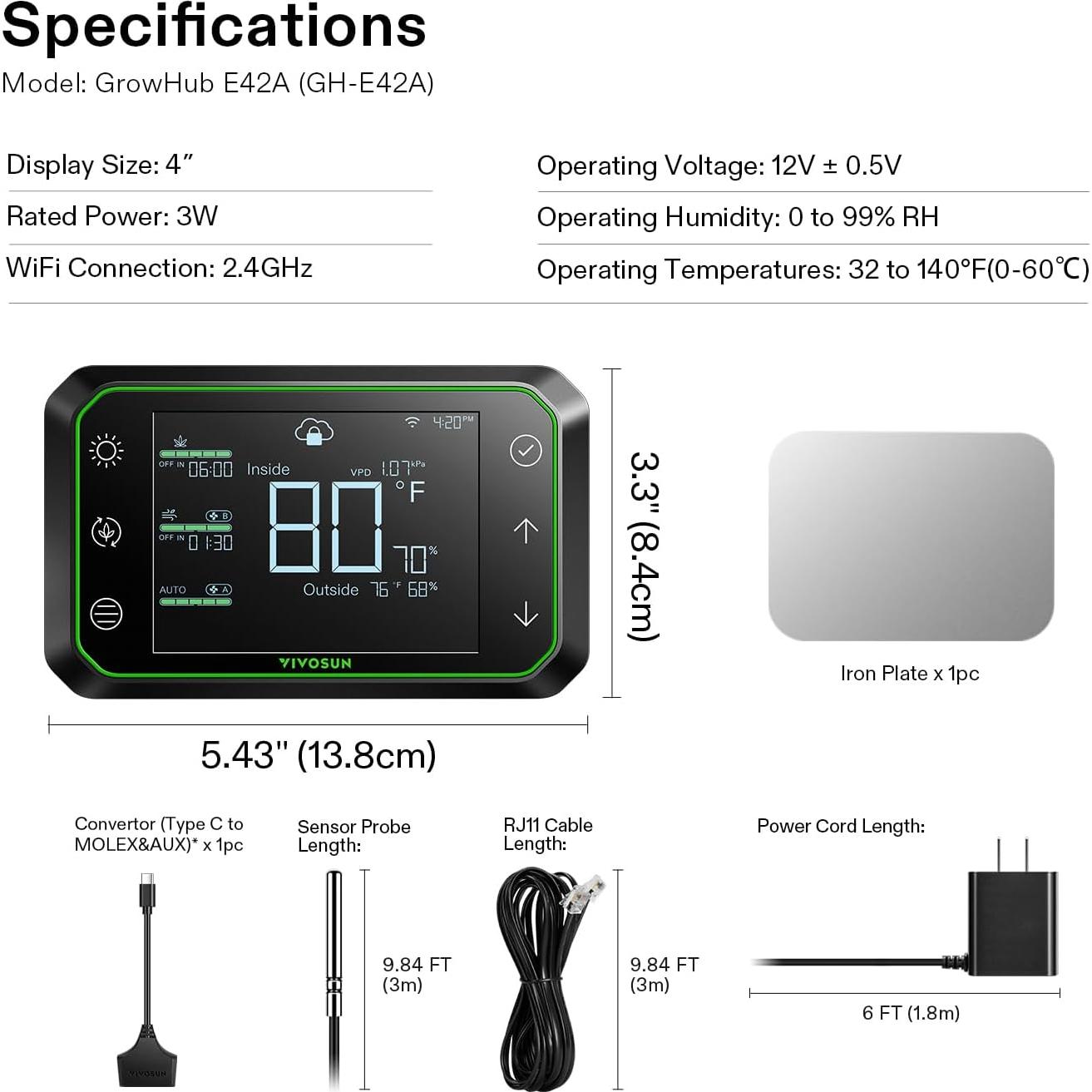 Controlador Ambiental VIVOSUN GrowHub E42A WiFi 1.18 kg