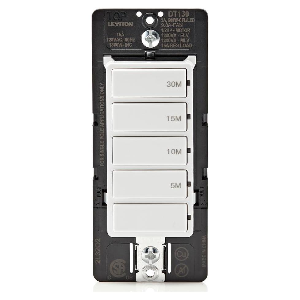 Interruptor Temporizador Leviton 15A 5-10-15-30 min Blanco