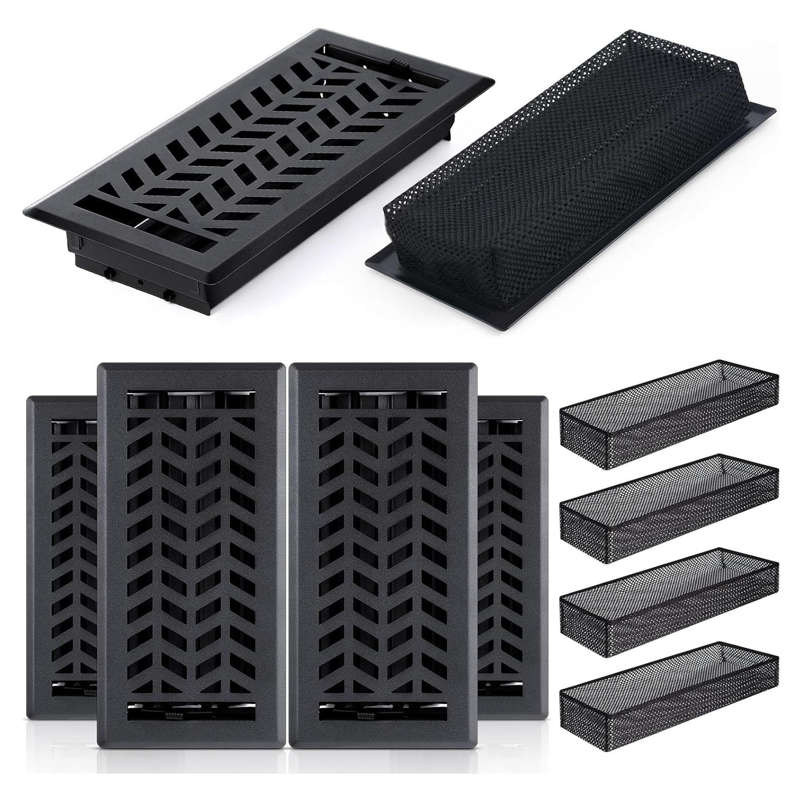 Juego de 8 rejillas de piso negras Yaocom con filtros de malla