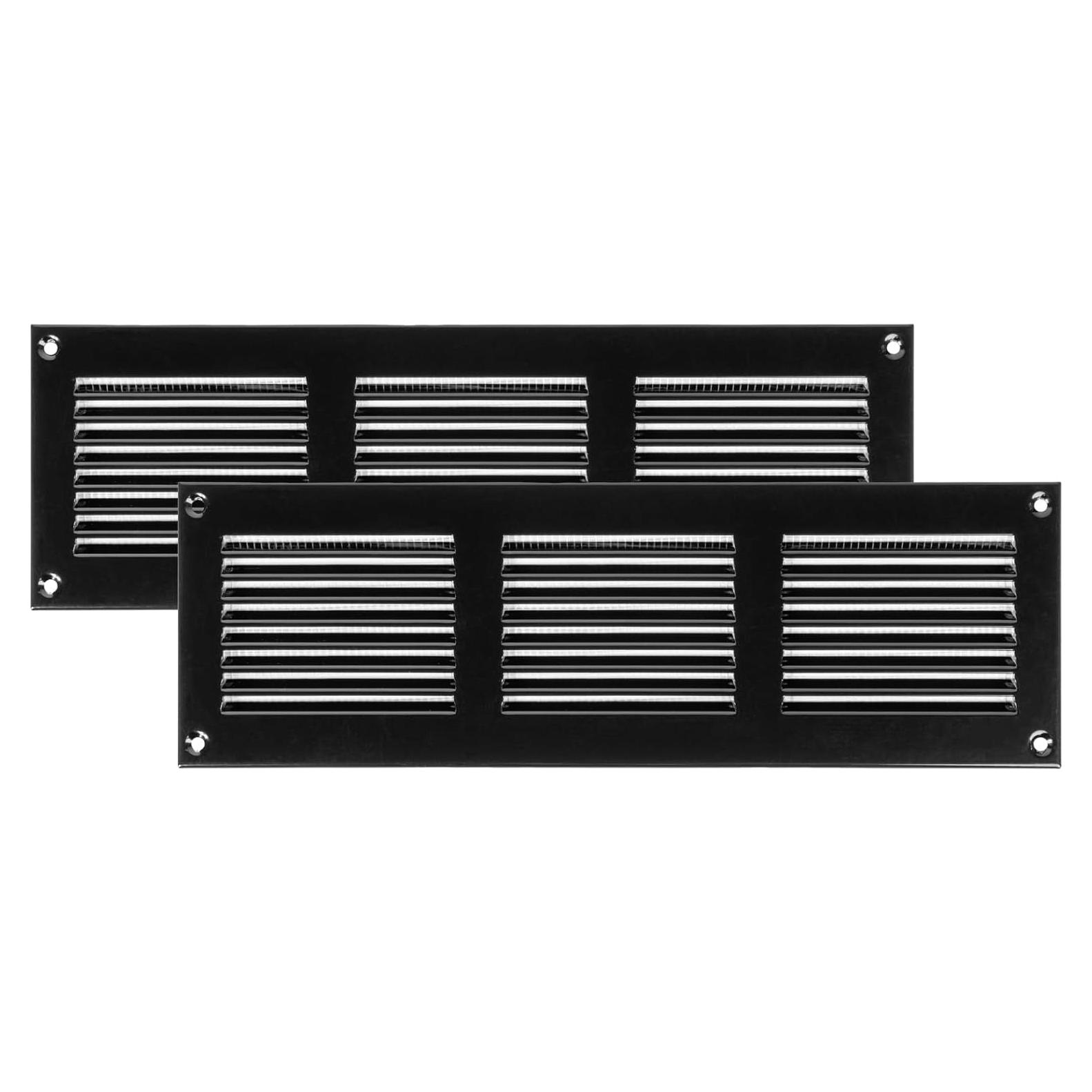 Cubierta de Ventilación de Metal 30x10 cm - Paquete de 2 - Negro