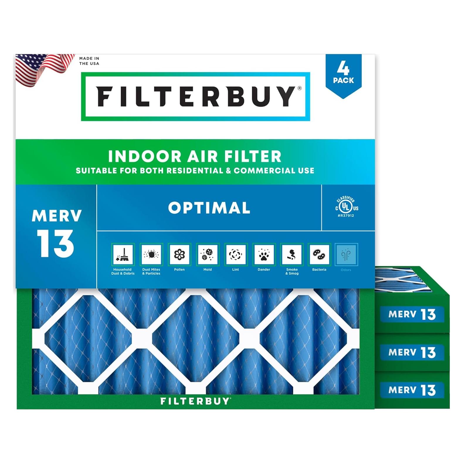 Filtro de aire Filterbuy 10x10x2 MERV 13 - Paquete de 4