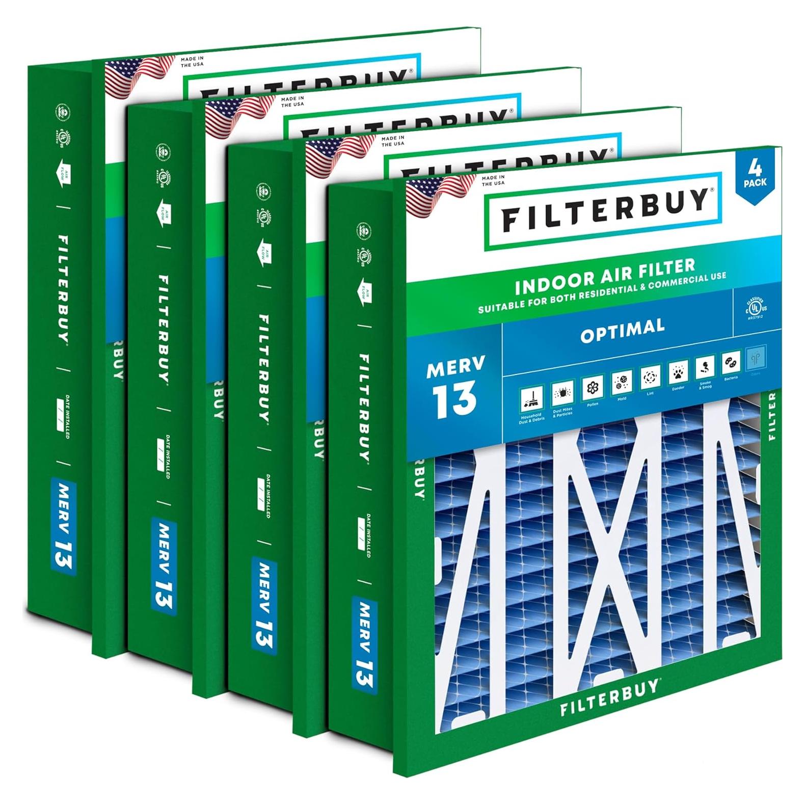 Filtro de Aire Filterbuy 20x20x5 MERV 13 - Paquete de 4