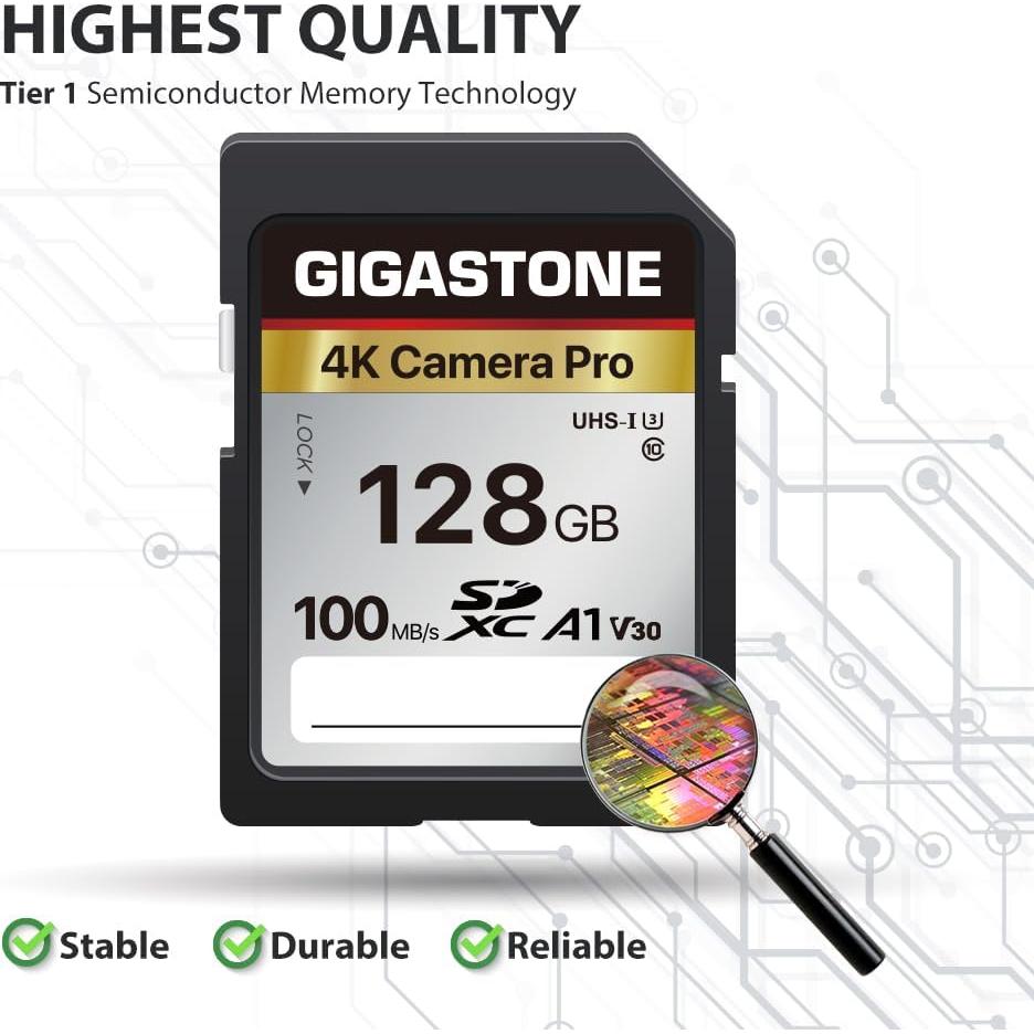 Tarjeta de Memoria Gigastone 128GB 4K UHS-I 100MB/s A1 V30