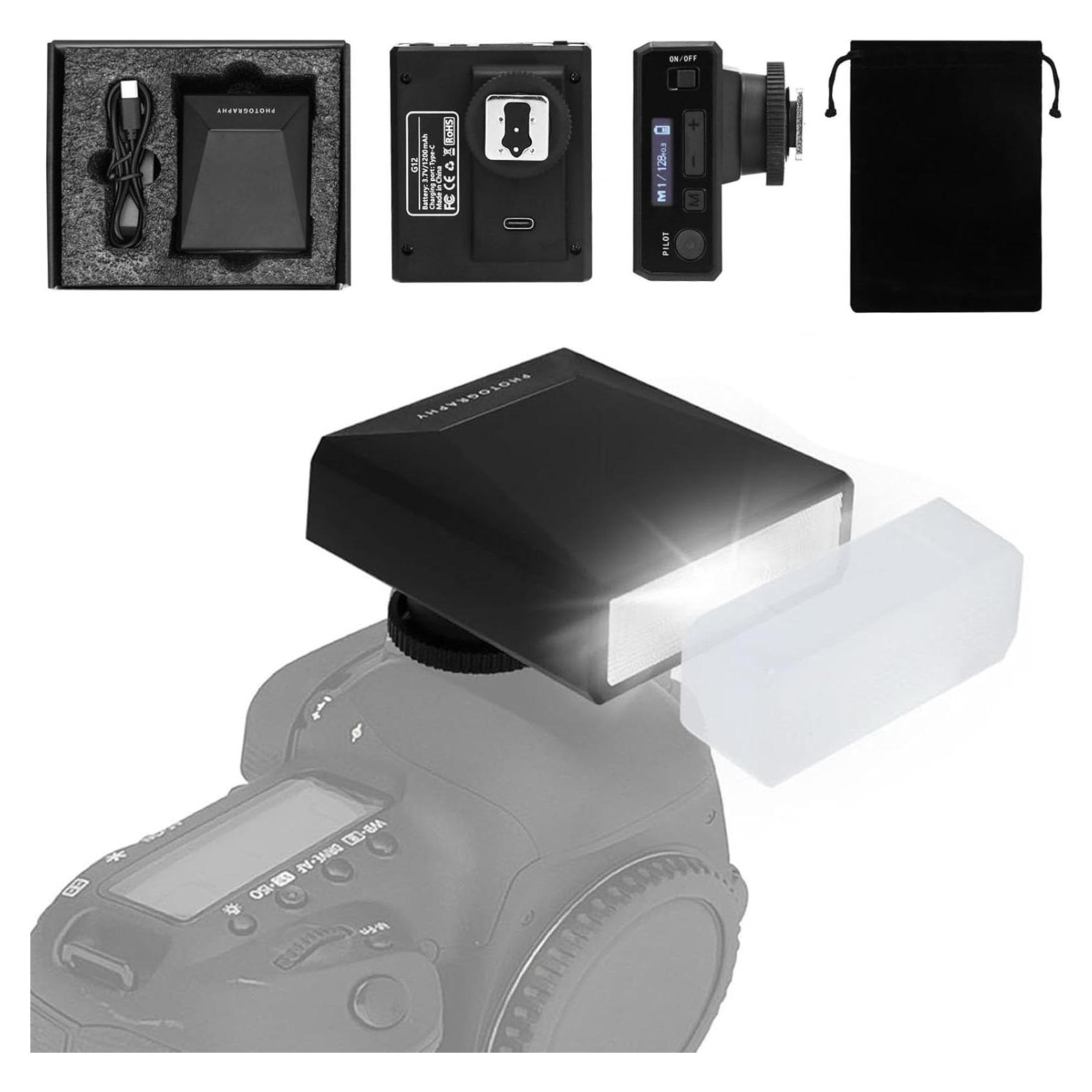 Flash Mini G12 NULBOFU para Cámara, GN12 5600K, Batería 1200mAh