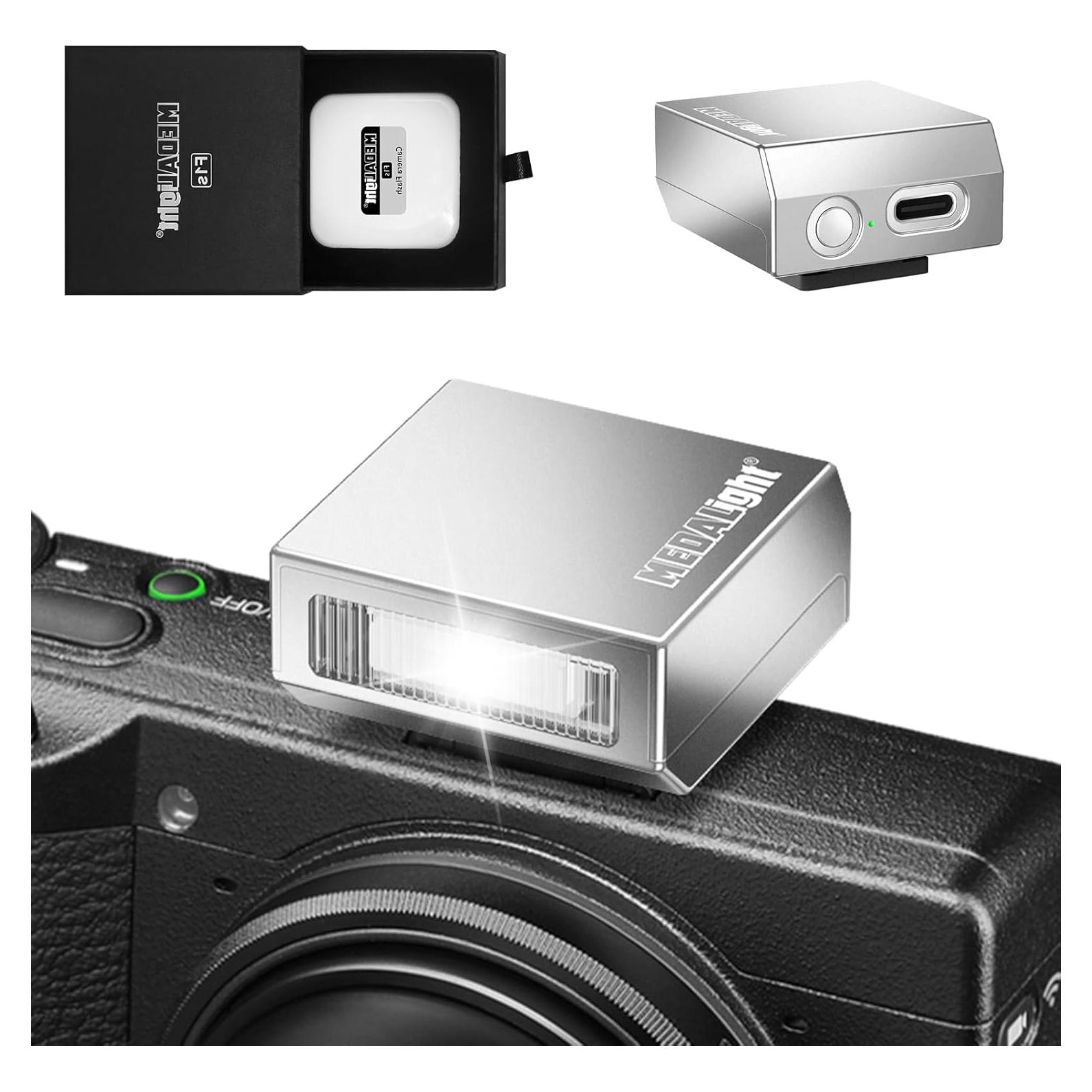 Flash Mini F1s Aluminio MEDALight para Cámaras DSLR Plata