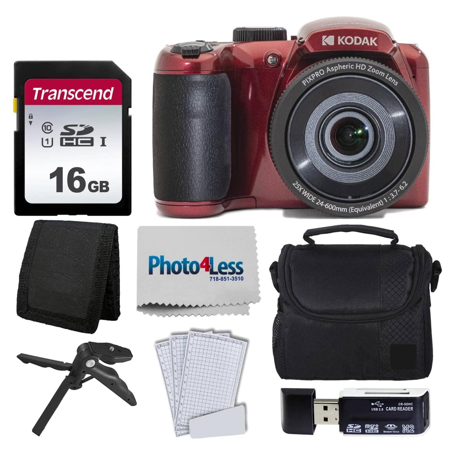 Cámara Digital Kodak PIXPRO AZ255 16MP Zoom 25x Rojo + Accesorios