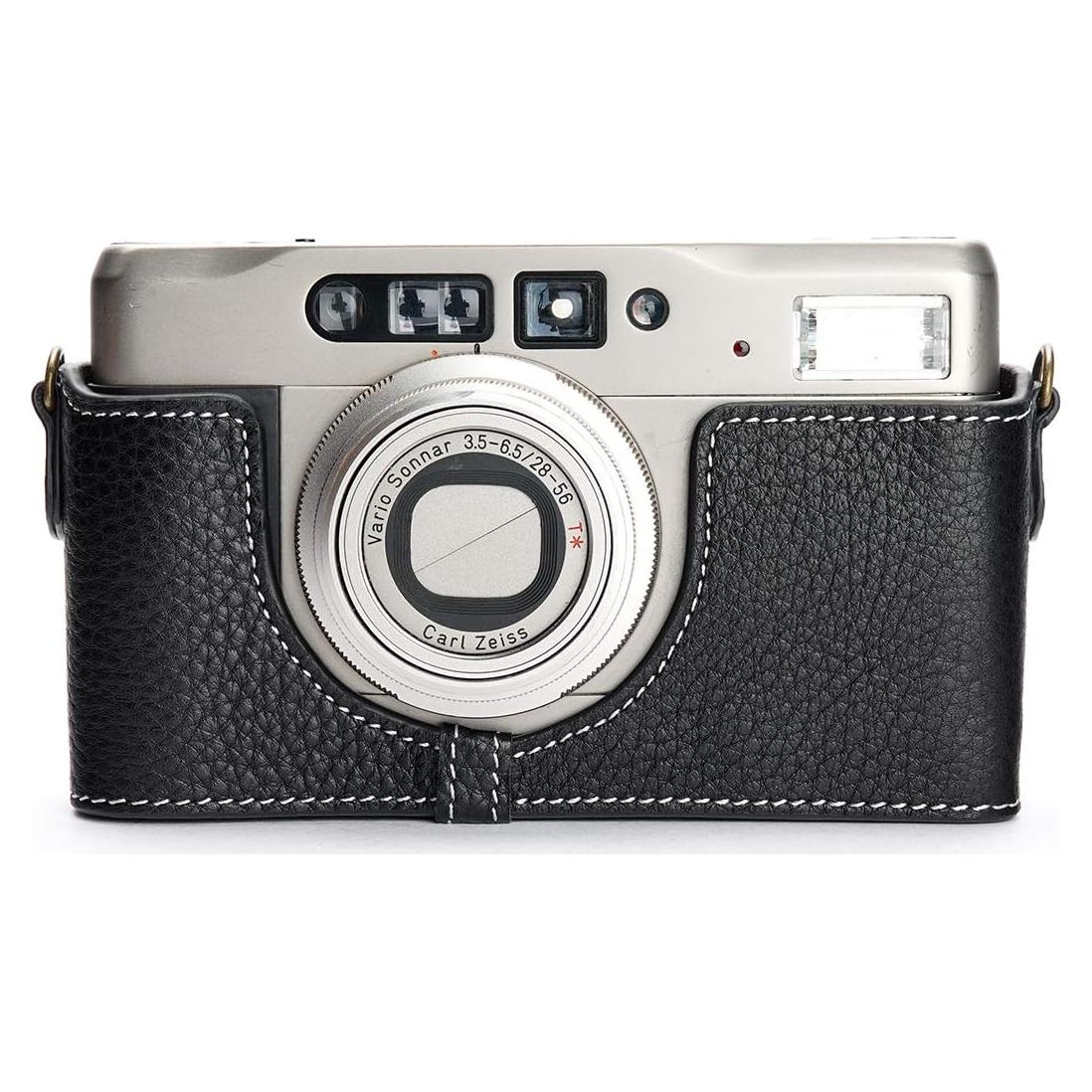 Funda de Cuero Real BolinUS para Cámara Contax TVS II Negra