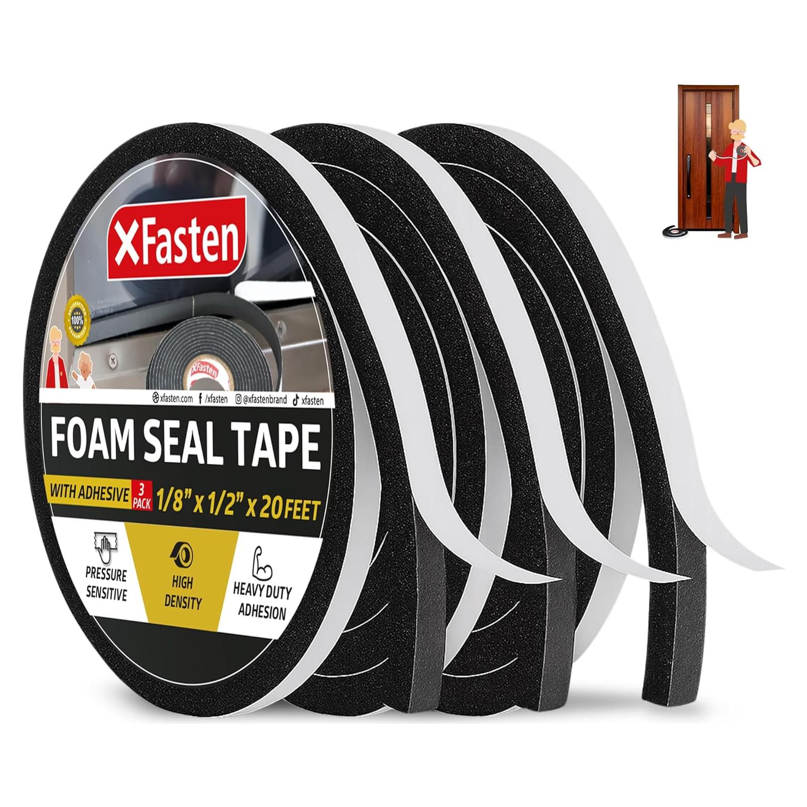 Cinta de Sellado de Espuma Negra XFasten 1.3cm x 6m Paquete 3