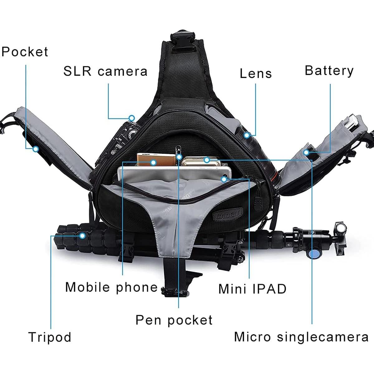 Mochila Sling CADeN para Cámara DSLR Impermeable Negra