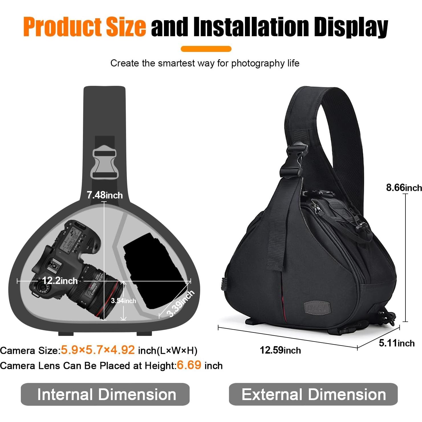 Mochila Sling CADeN para Cámara DSLR Impermeable Negra