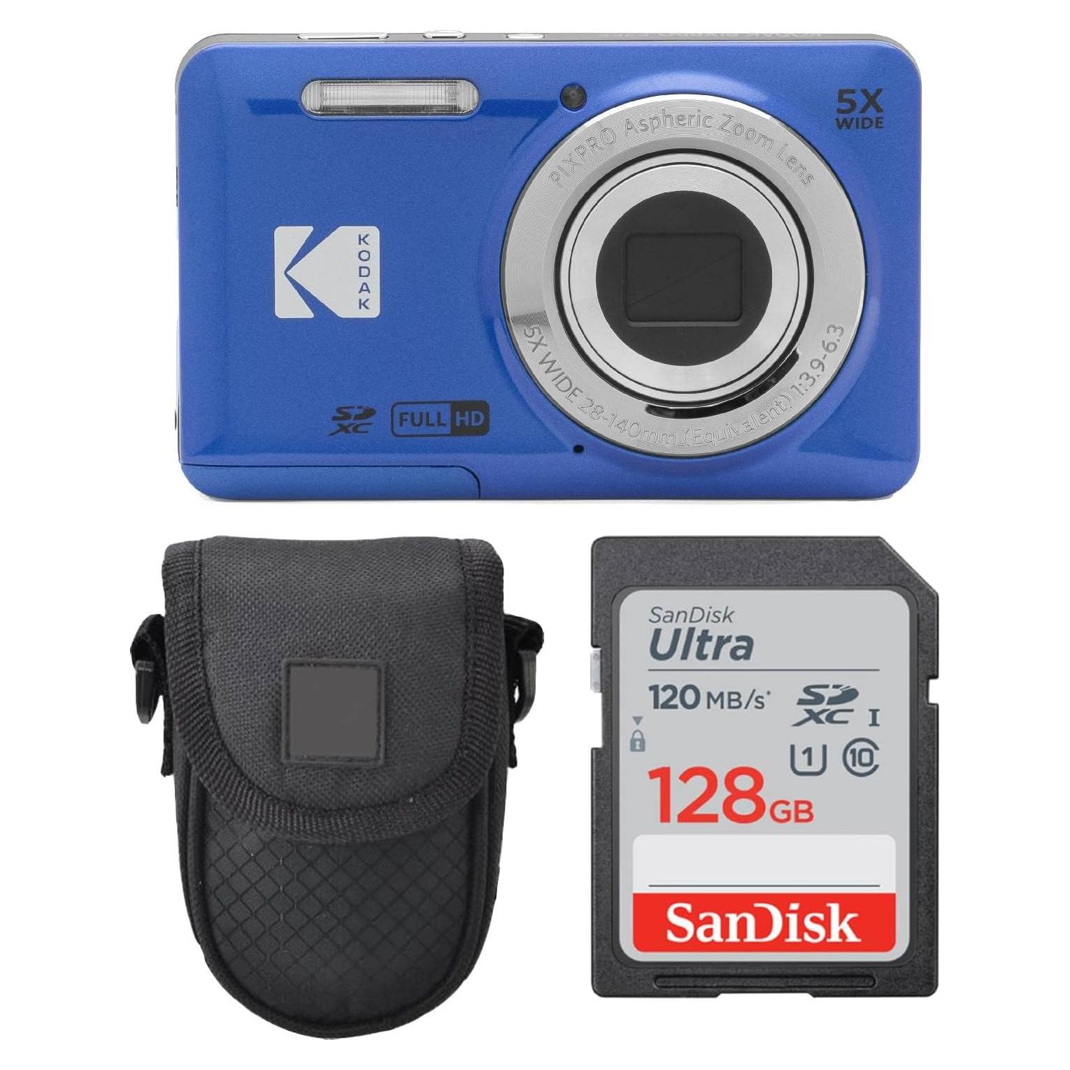 Cámara Digital Kodak PIXPRO FZ55 Azul + Funda + Tarjeta 128GB