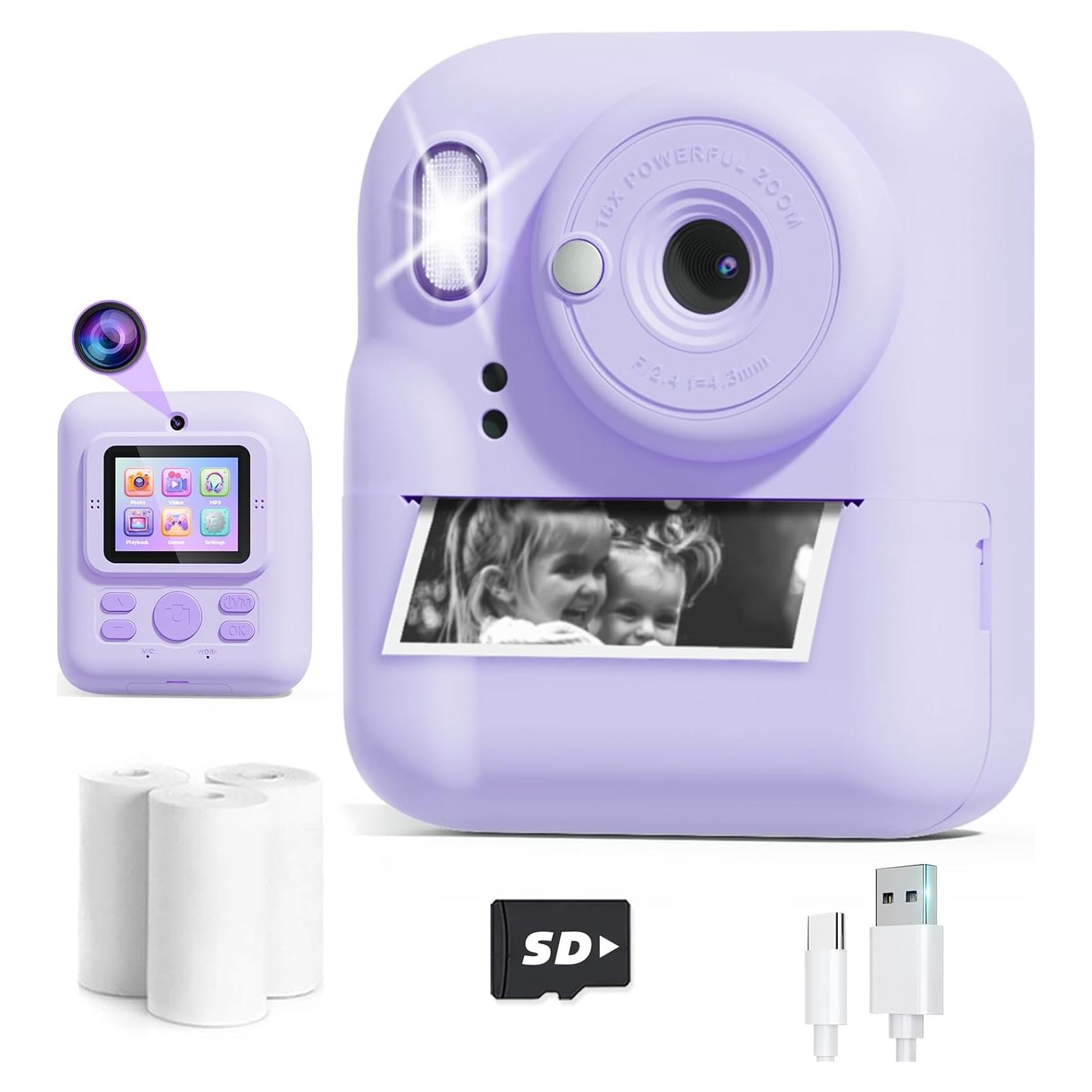 Cámara Instantánea Digital Ziegoal 1080P para Niños Púrpura