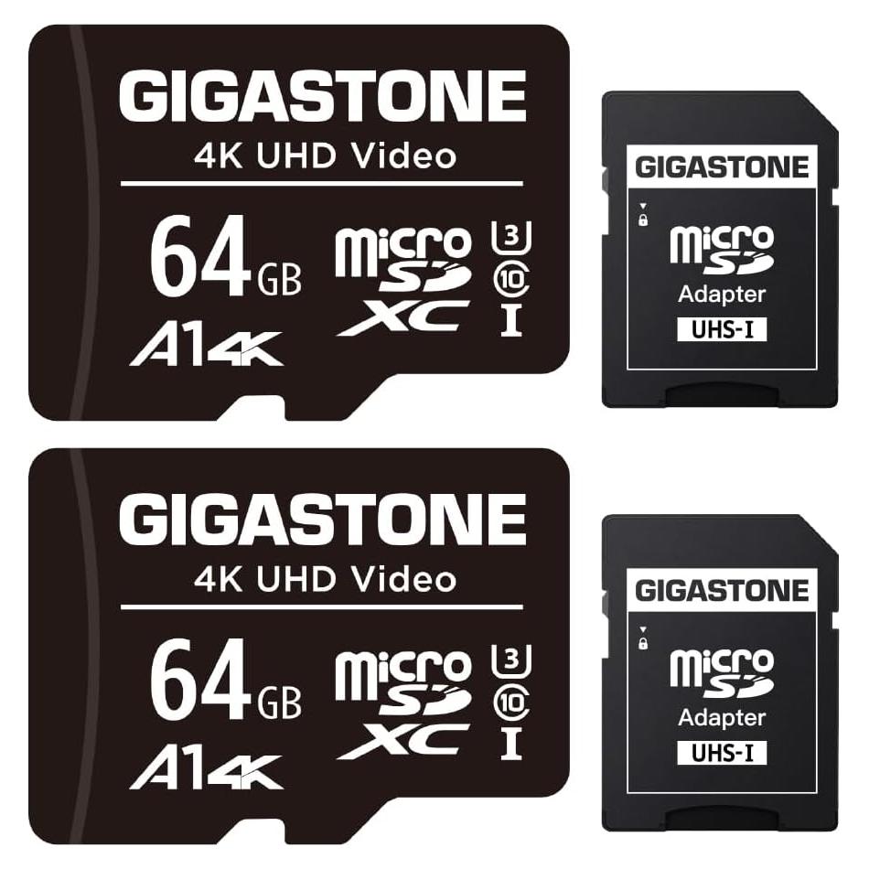 Tarjetas Micro SD Gigastone 64GB 4K UHD Paquete de 2