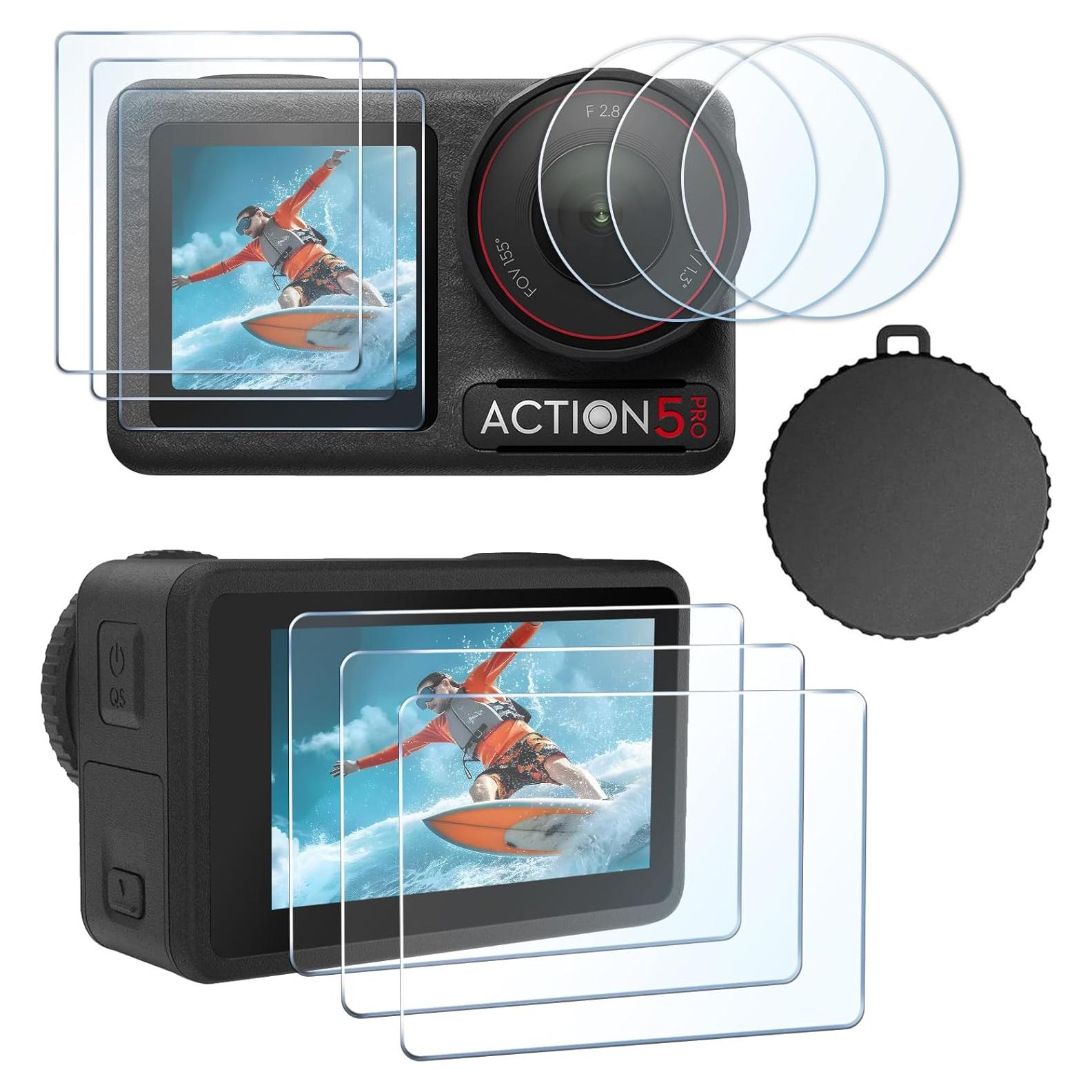 Protector de Pantalla y Lente FitStill para DJI Osmo Action 5 Pro - 3 Piezas, Dureza 9H, Sin Burbujas