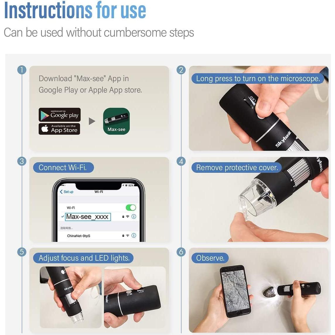Microscopio Digital Inalámbrico Skybasic 50X-1000X HD USB