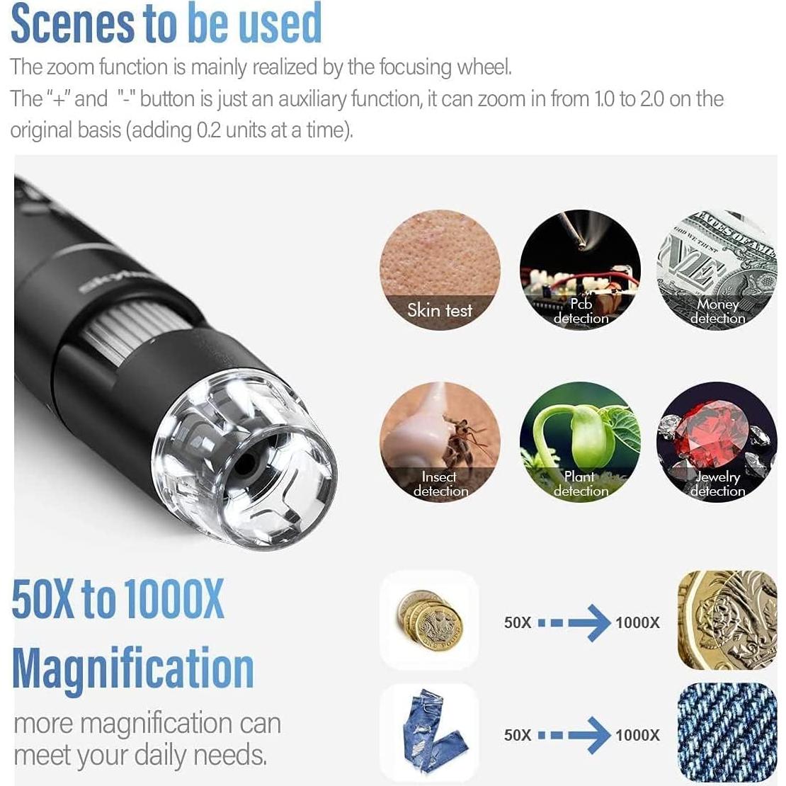 Microscopio Digital Inalámbrico Skybasic 50X-1000X HD USB