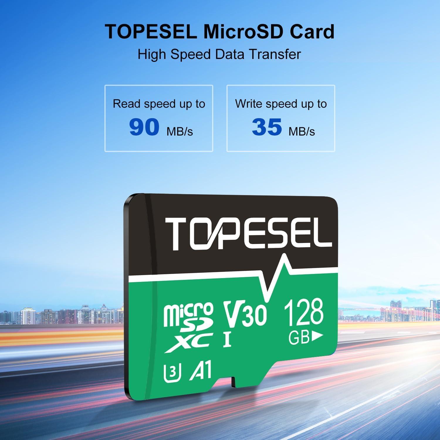 Tarjeta Micro SD TOPESEL 128GB x2 U3 V30 4K UHD Adaptador