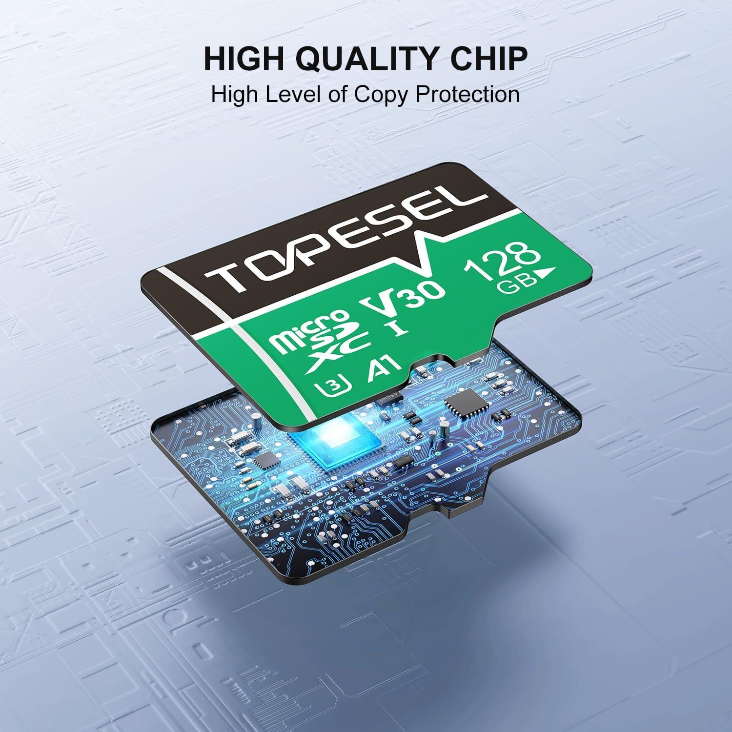 Tarjeta Micro SD TOPESEL 128GB x2 U3 V30 4K UHD Adaptador