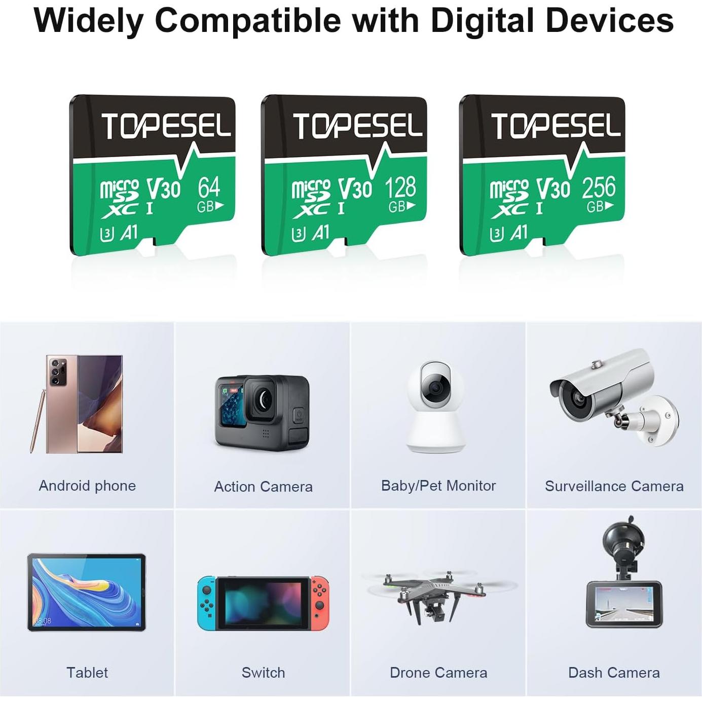 Tarjeta Micro SD TOPESEL 128GB x2 U3 V30 4K UHD Adaptador