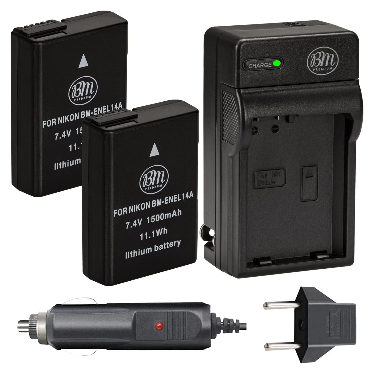 BM Paquete de 2 Baterías EN-EL14A y Cargador para Nikon DSLR