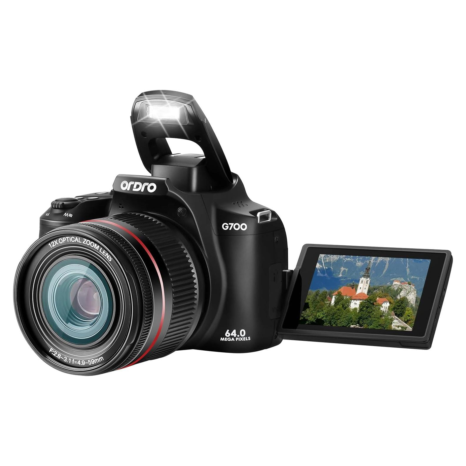 Cámara Digital Ordro G700 4K 64MP Pantalla Táctil 3" Zoom 12X