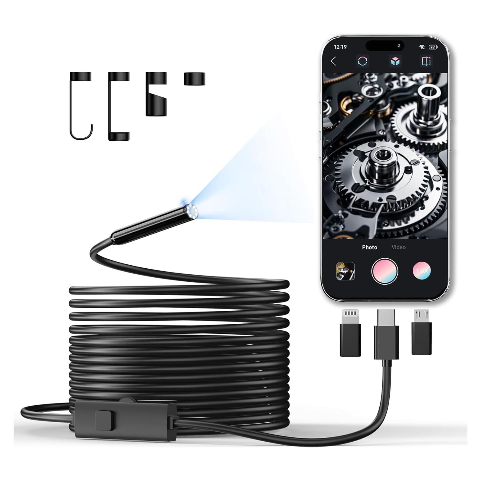 Cámara Endoscópica CTEOUNPT 1920P HD 5m con Luz LED Ajustable