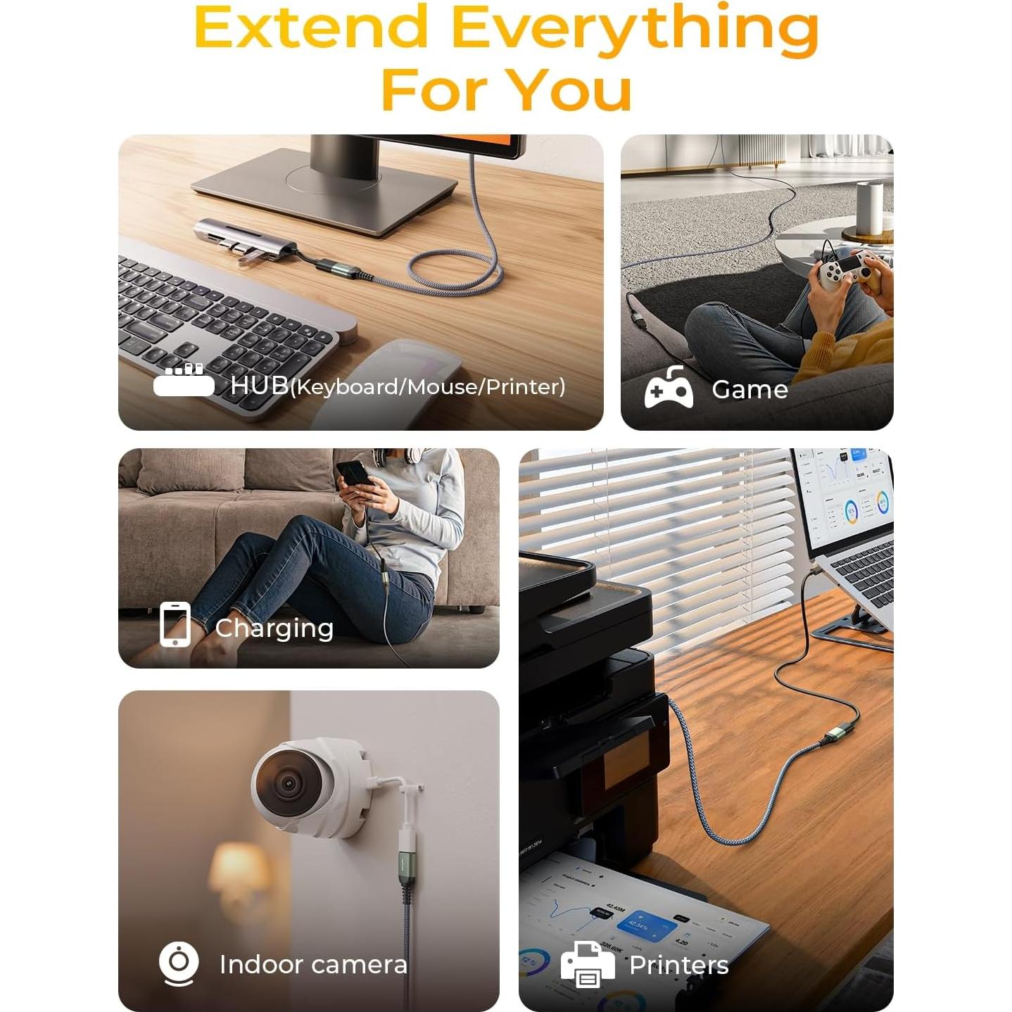 Cable de Extensión USB 3.0 AINOPE 3M Macho a Hembra Gris