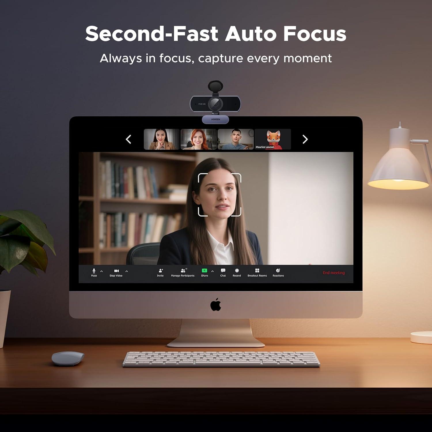 Cámara Web UGREEN 4K Ultra HD con Micrófono y Autofoco