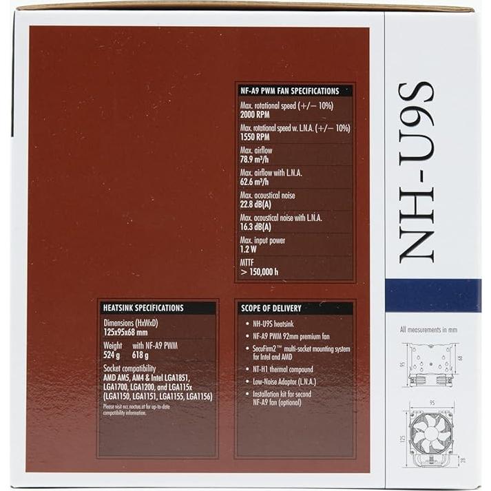 Enfriador de CPU Noctua NH-U9S 92mm Premium con Ventilador