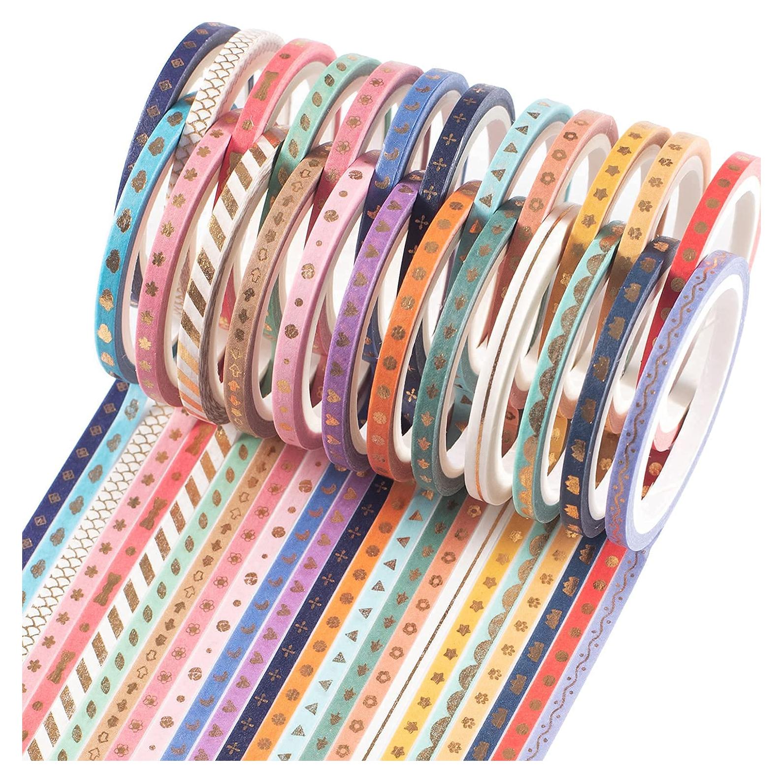 Cinta Washi Decorativa YUBX 24 Rollos 3mm Oro Foil