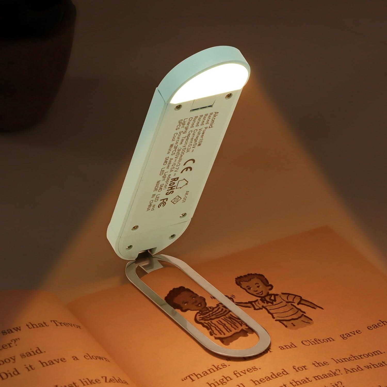 Luz de libro recargable Akomid con clip y 8 LEDs ámbar