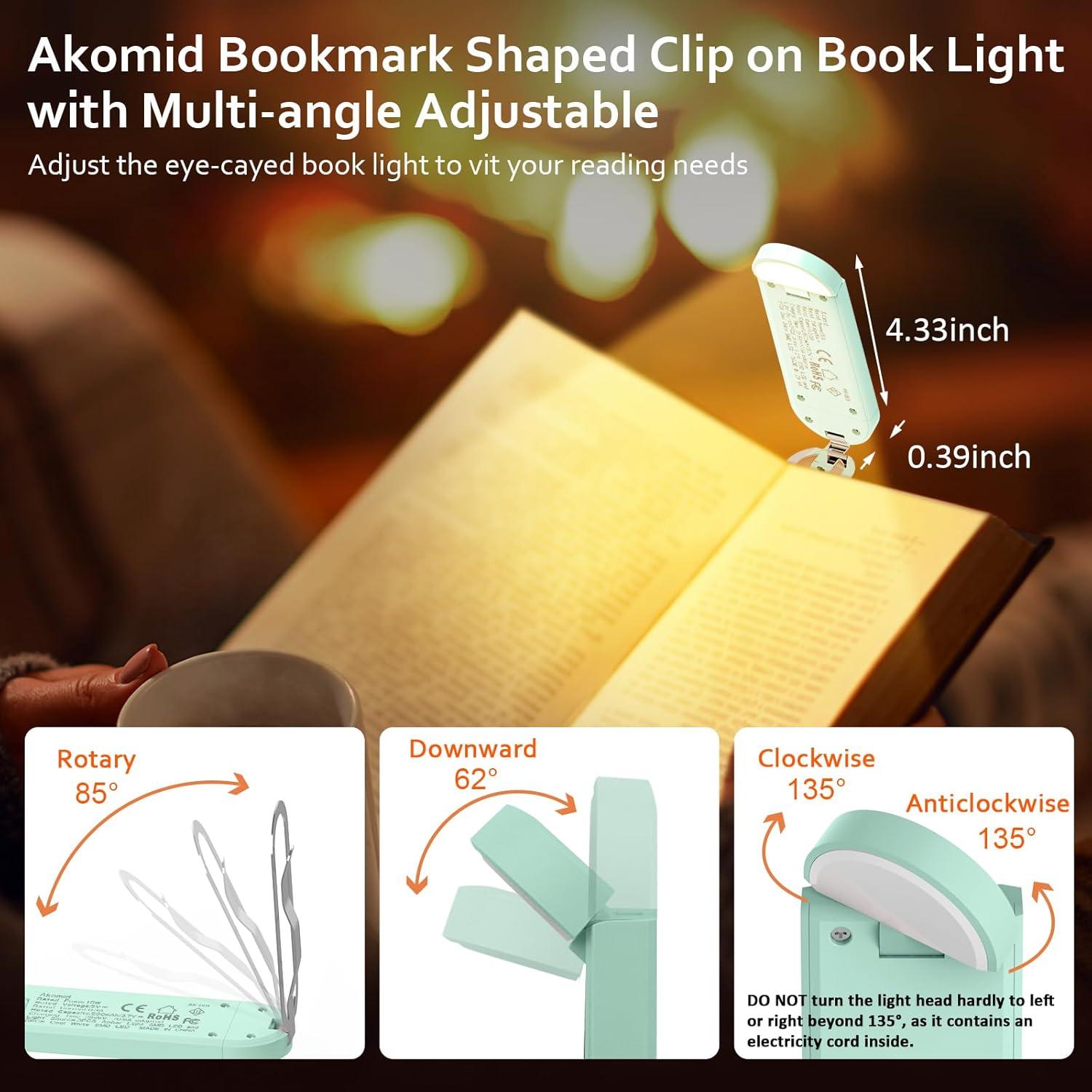 Luz de libro recargable Akomid con clip y 8 LEDs ámbar