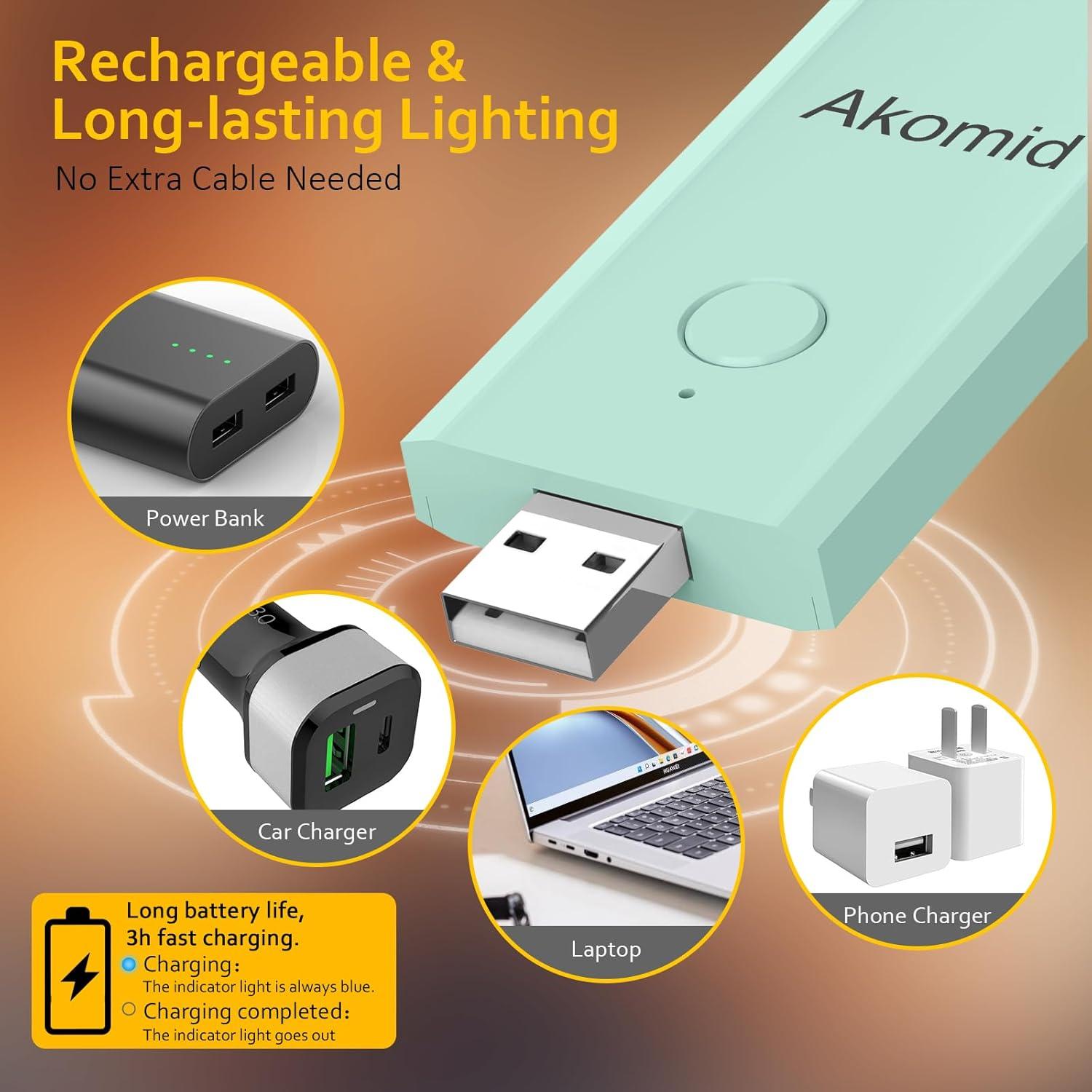 Luz de libro recargable Akomid con clip y 8 LEDs ámbar