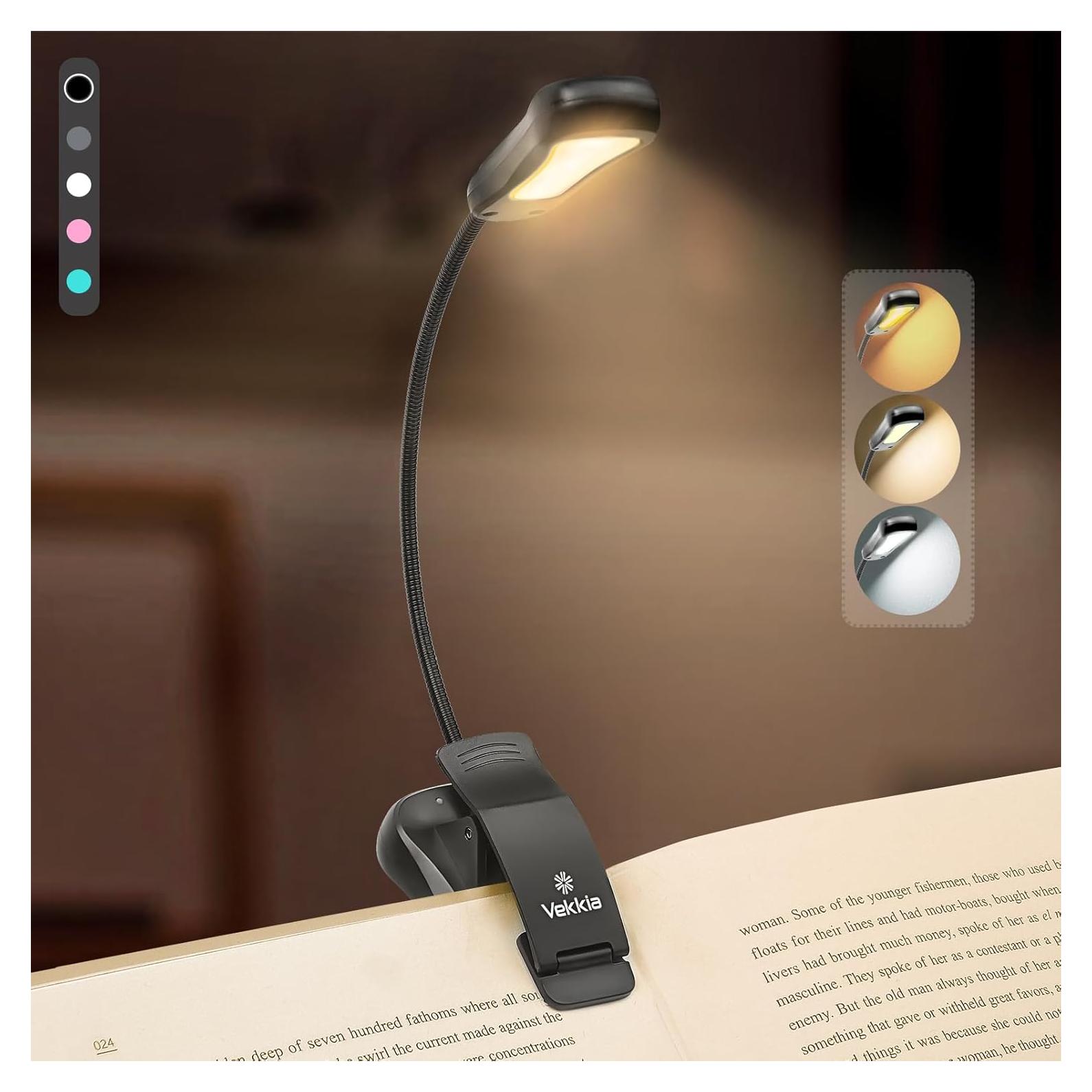 Luz de Libro Recargable Vekkia BK-03-BL, 3 Temperaturas y 3 Brillos