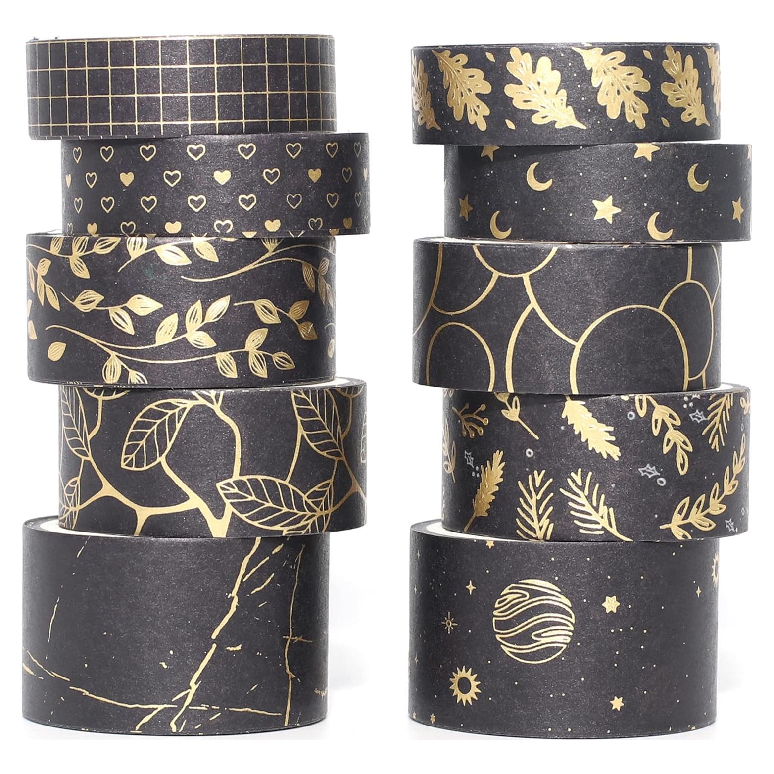 Conjunto de Cinta Washi YUBX 10 Rollos Decorativas Oro
