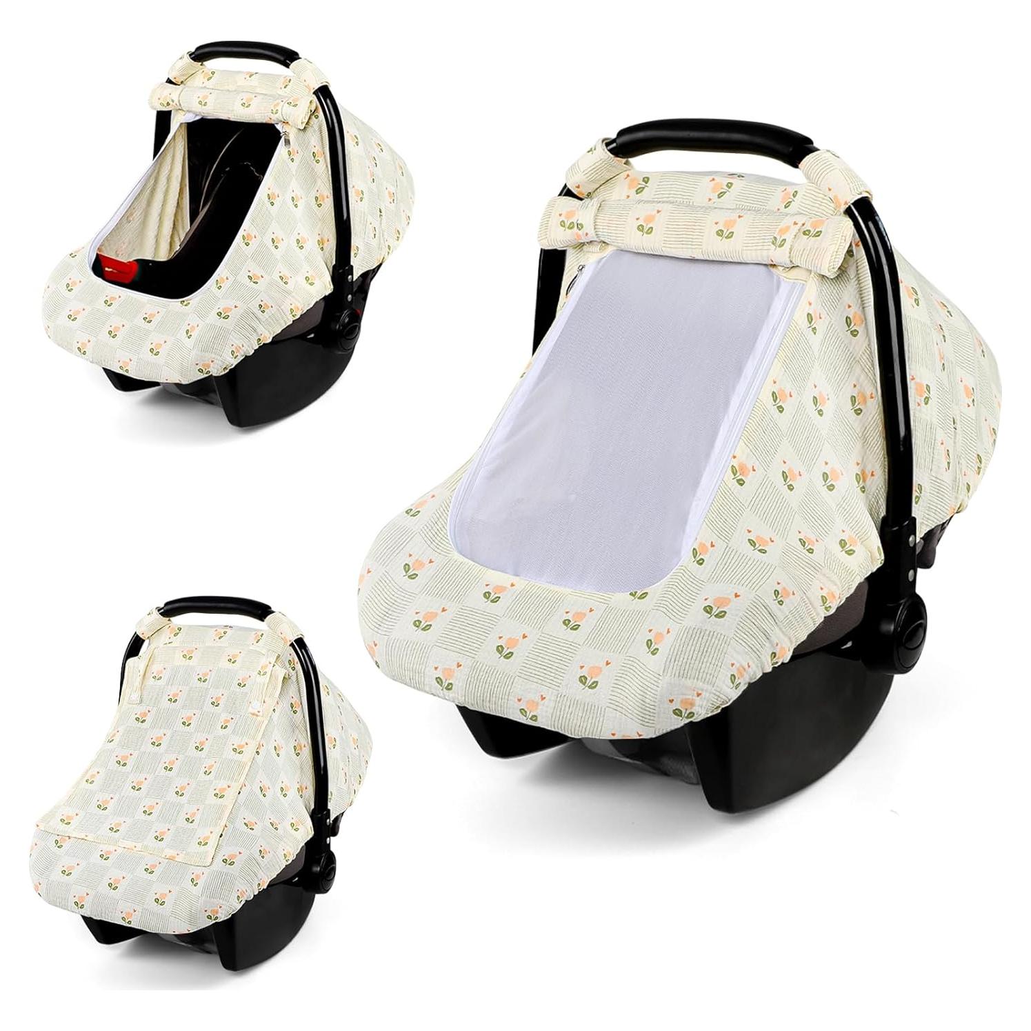 Funda de Asiento de Coche para Bebé HNHUAMING Algodón Muselina Beige