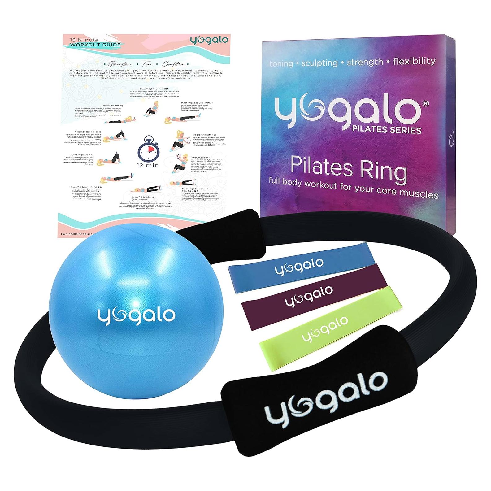 Conjunto de Pilates Yogalo: Anillo 35 cm, Pelota 25 cm, 3 Bandas