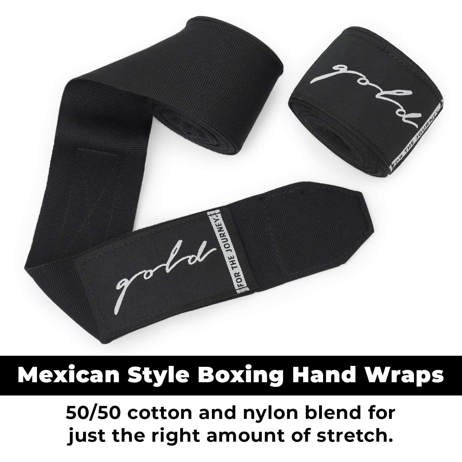 Vendajes de Boxeo Gold BJJ 200" Estilo Mexicano - Negro