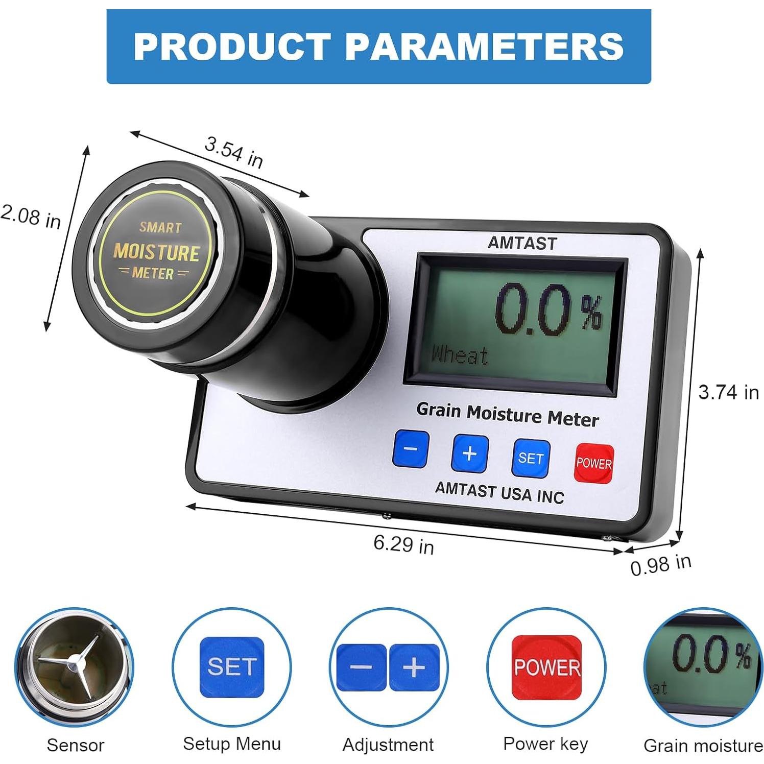 Medidor de Humedad de Granos AMTAST AMT155 Portátil 22 Granos