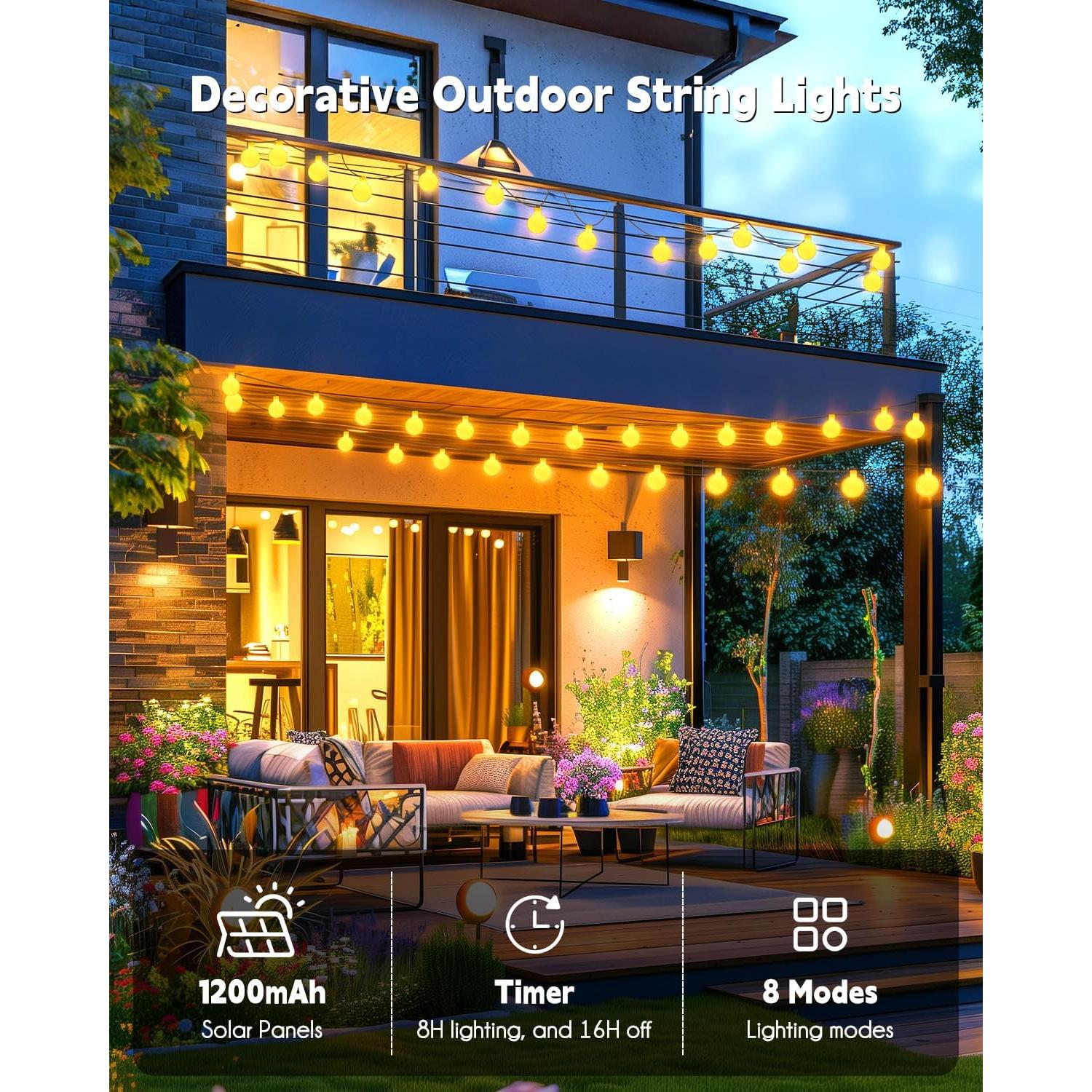 Luces Solares Brightown 60 LED 5.97m Blanco Cálido para Exterior