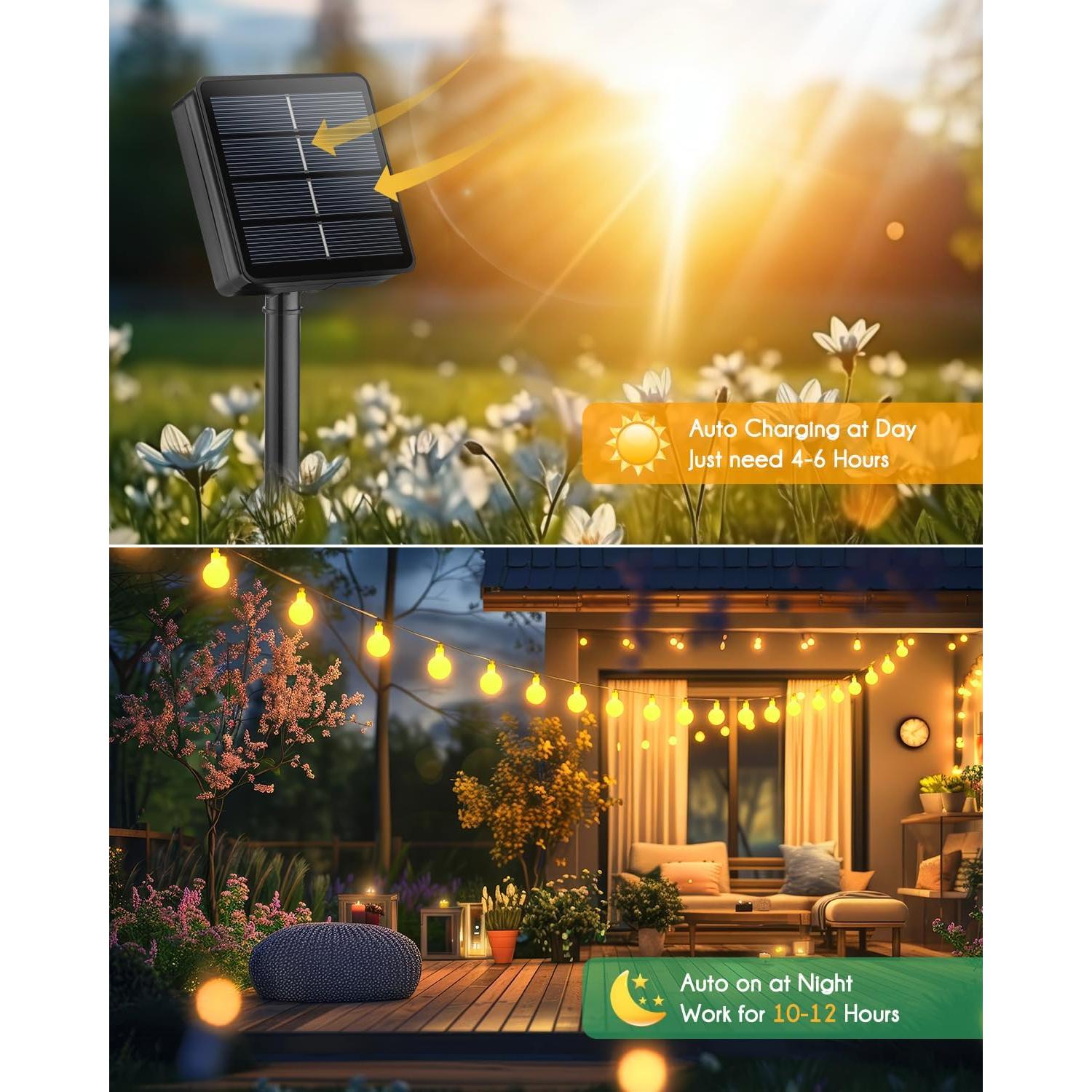 Luces Solares Brightown 60 LED 5.97m Blanco Cálido para Exterior