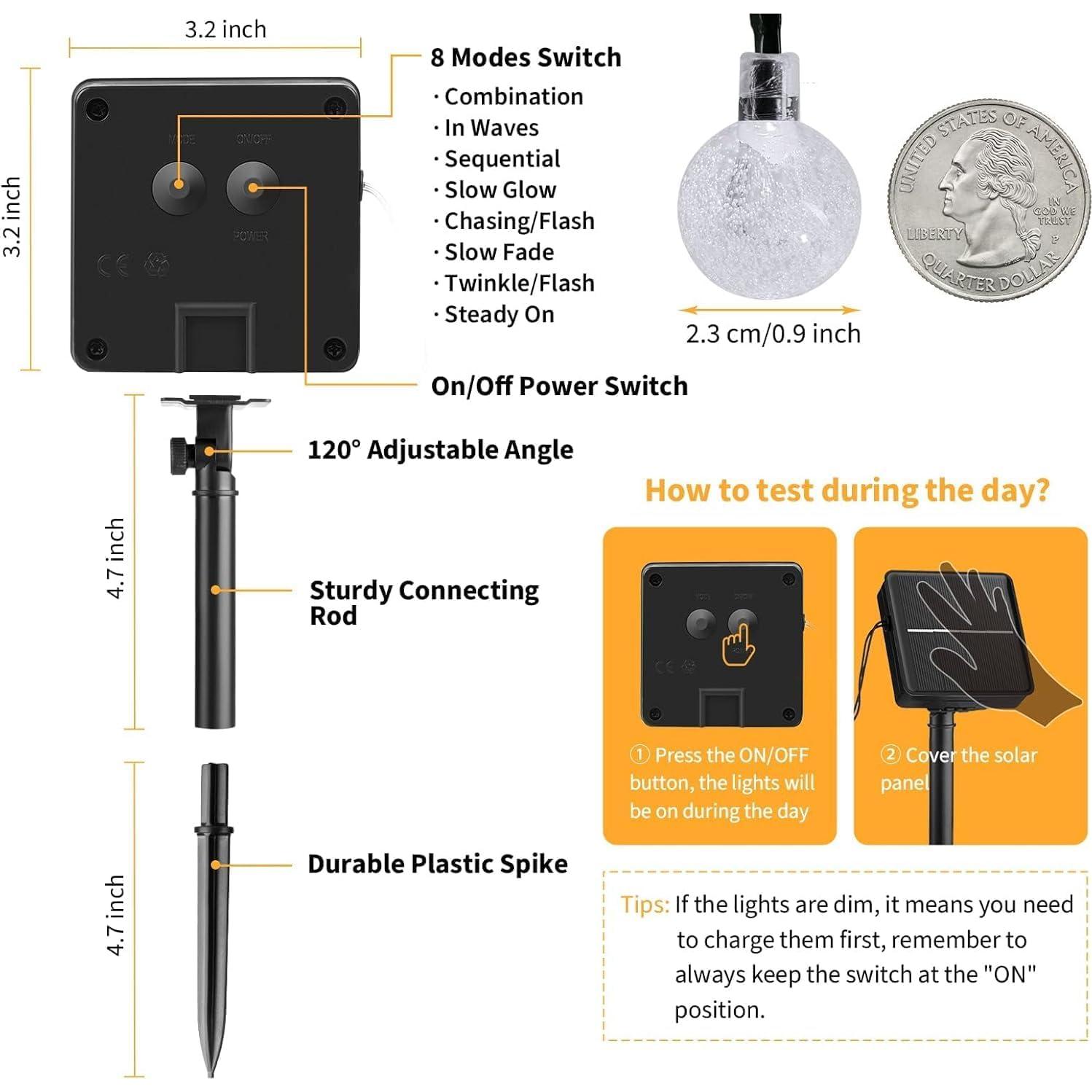 Luces de Cadena Solar 60 LED 12m LSLCQW Impermeables